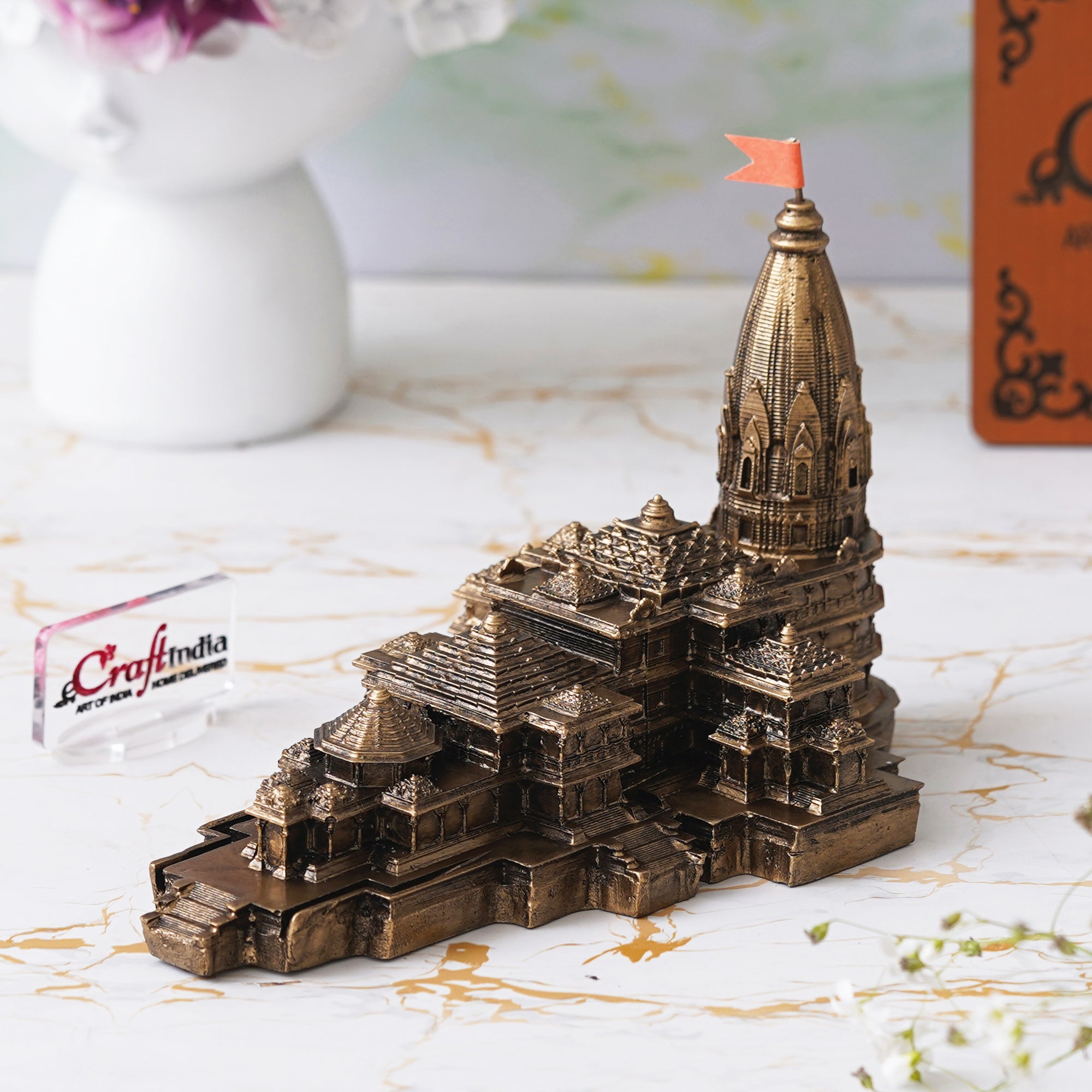 eCraftIndia Ram Mandir Ayodhya Model Authentic Design Temple - Perfect for Home Decor, and Spiritual Gifting (Golden) 1