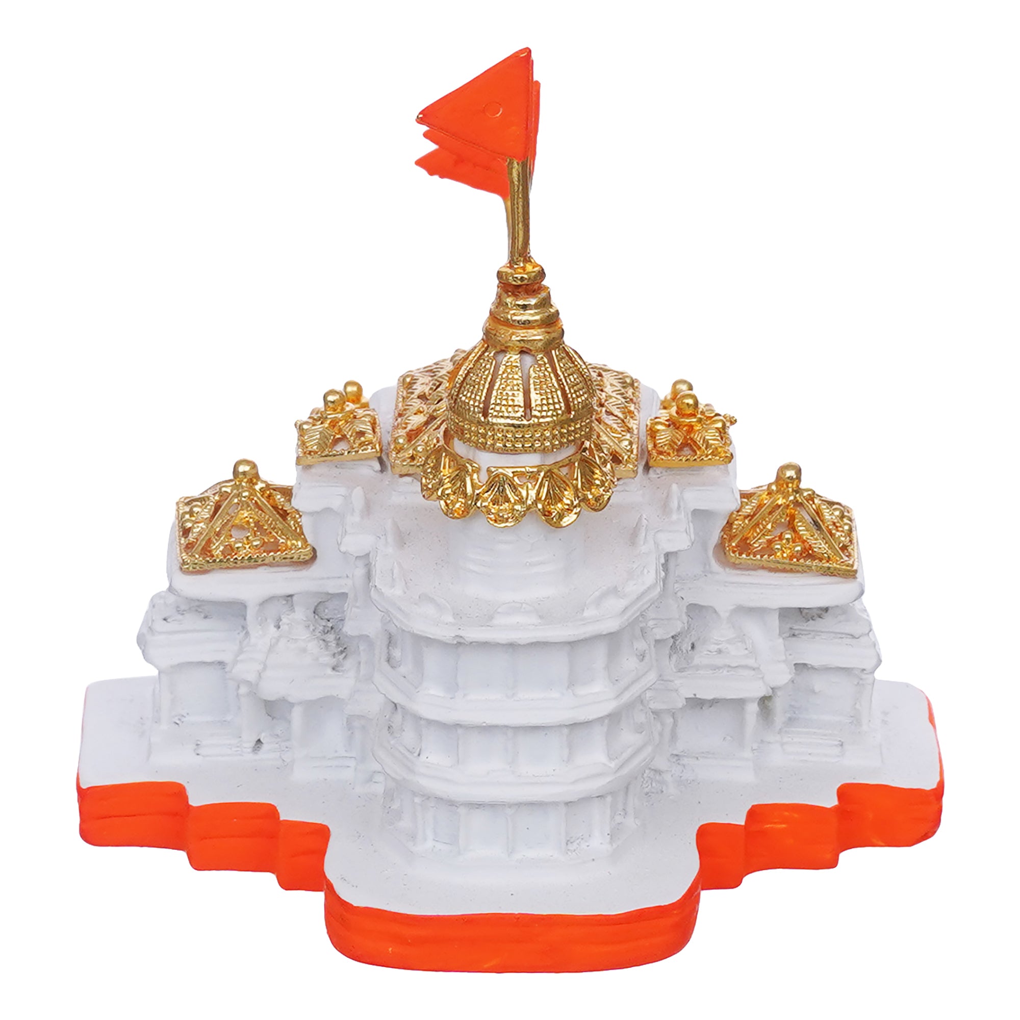 eCraftIndia Shri Ram Mandir Ayodhya Model Authentic Design - Perfect for Home Temple, Decor, and Spiritual Gifting (White, Gold, Orange) 8