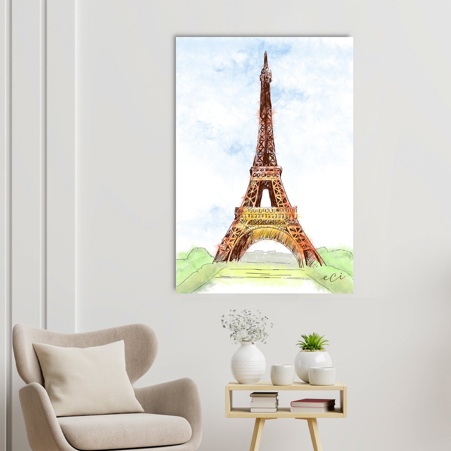 Paris Famous Eiffel Tower Painting Digital Printed Canvas Wall Art
