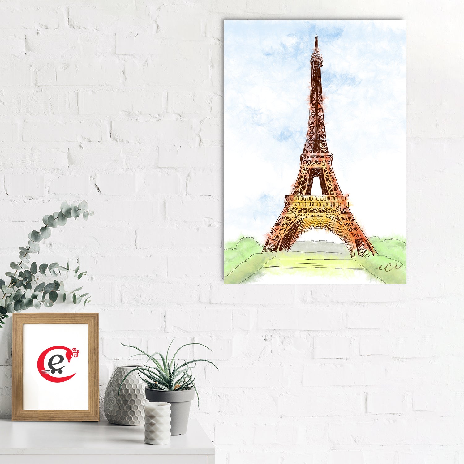 Paris Famous Eiffel Tower Painting Digital Printed Canvas Wall Art 1