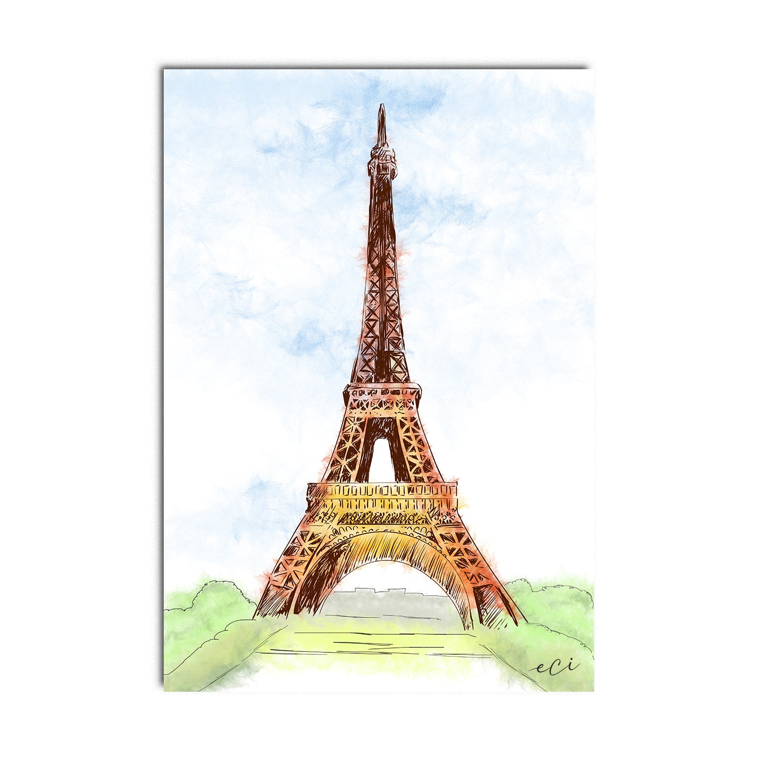 Paris Famous Eiffel Tower Painting Digital Printed Canvas Wall Art 2
