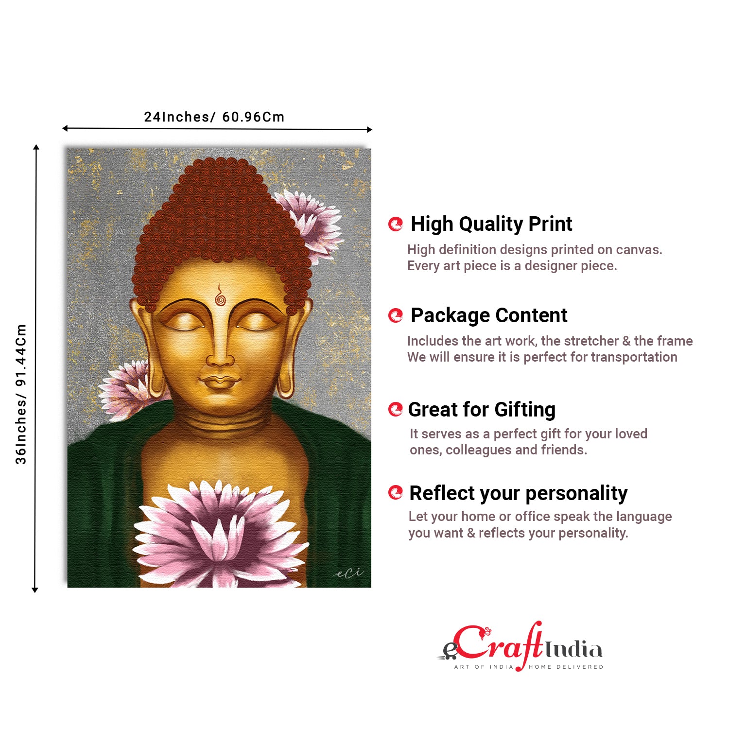 Peaceful Gautam Buddha Original Design Canvas Printed Wall Painting 3