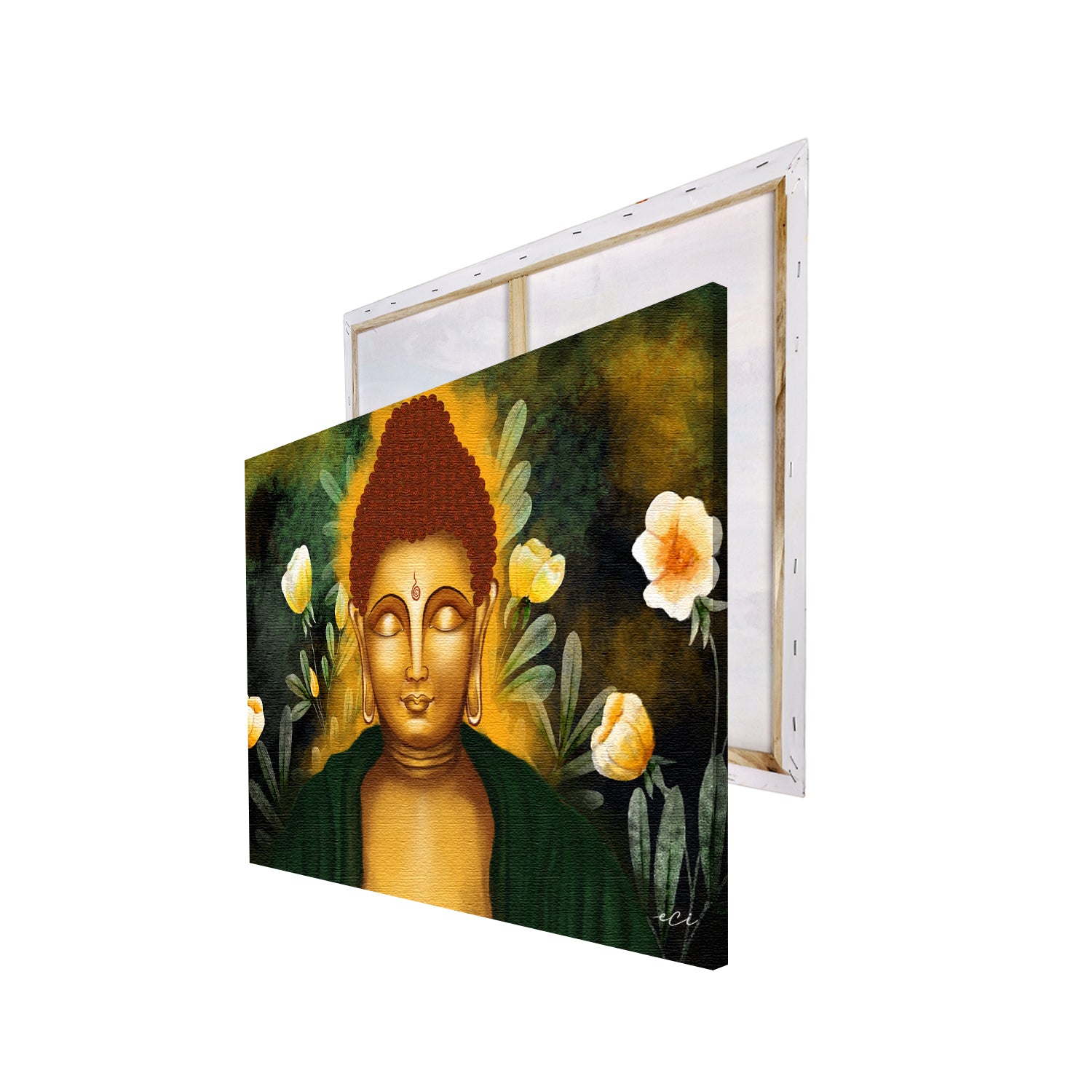 Gautam Buddha with Yellow Flowers Original Design Canvas Printed Wall Painting 4
