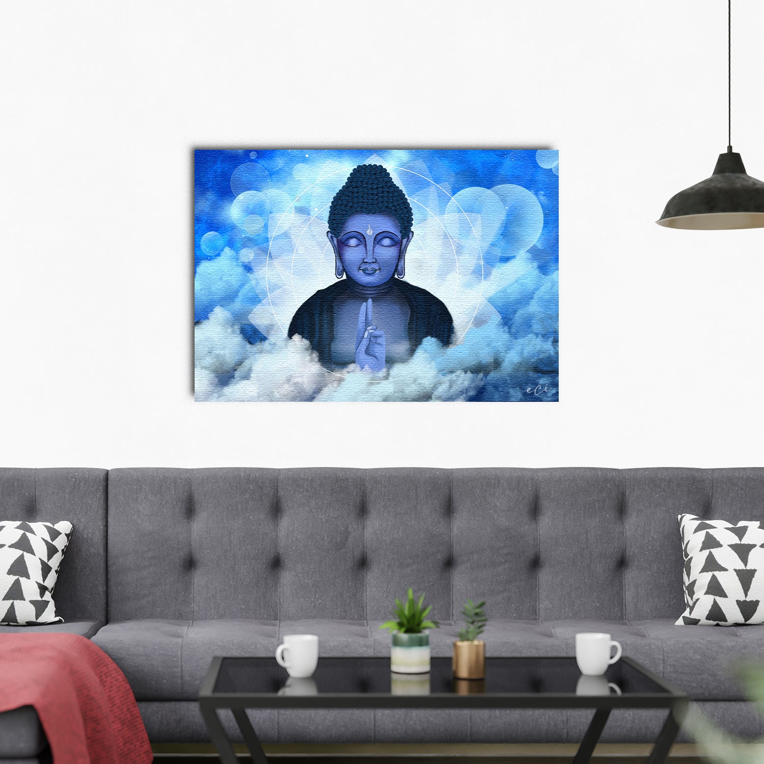 Meditating Buddha between Clouds Original Design Canvas Printed Wall Painting