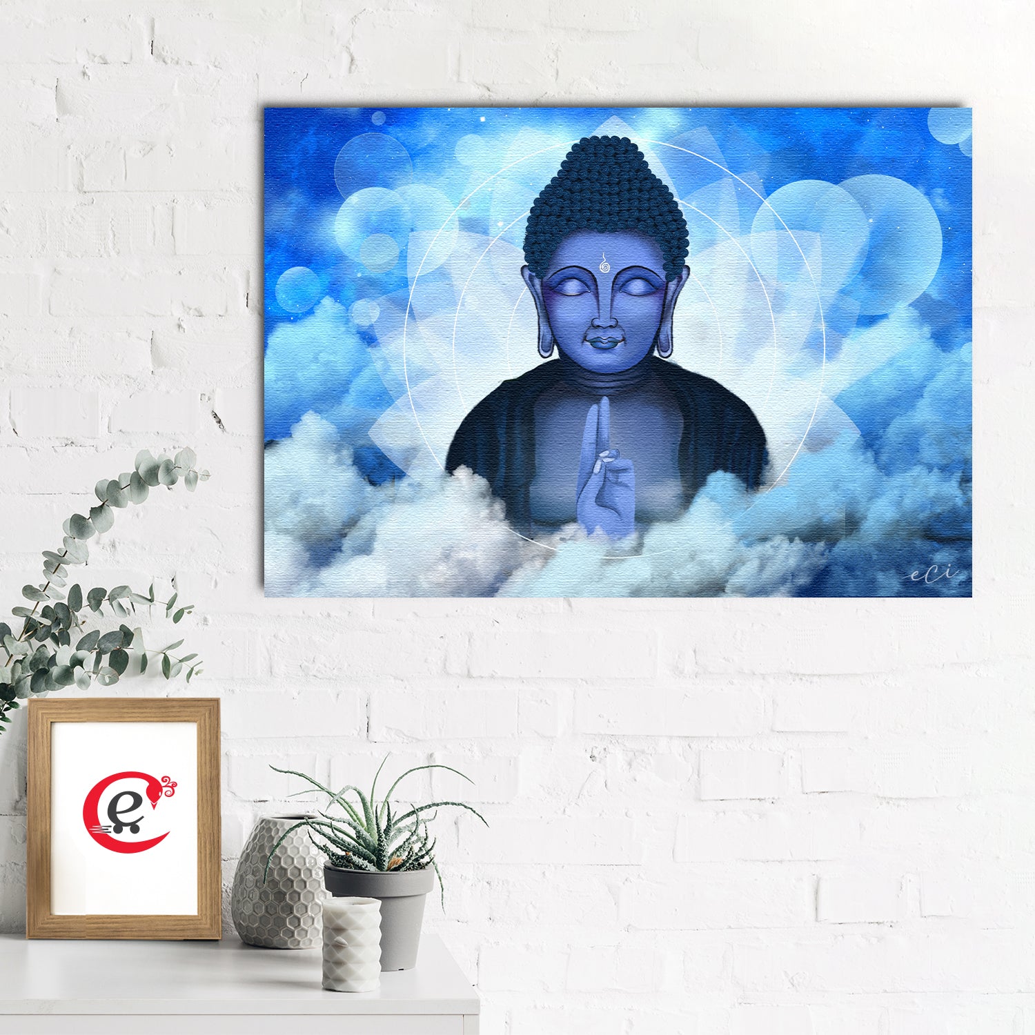 Meditating Buddha between Clouds Original Design Canvas Printed Wall Painting 1
