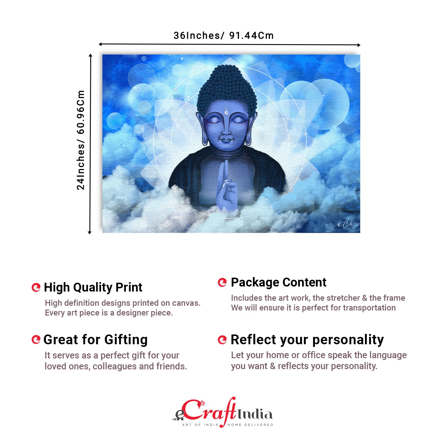 Meditating Buddha between Clouds Original Design Canvas Printed Wall Painting 3