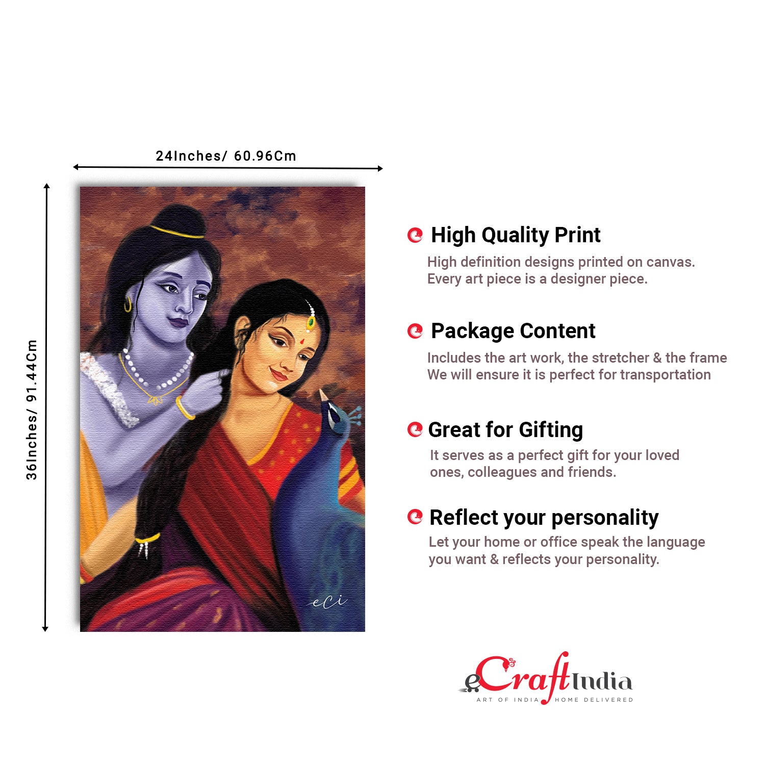 Divine Aura of Radha Krishna Original Design Canvas Printed Wall Painting 3