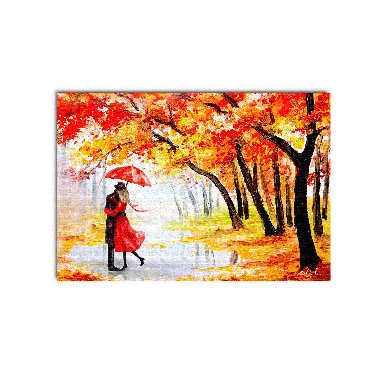 Couple on a Rainy Date Romantic Valentine Theme Original Design Canvas Printed Wall Painting