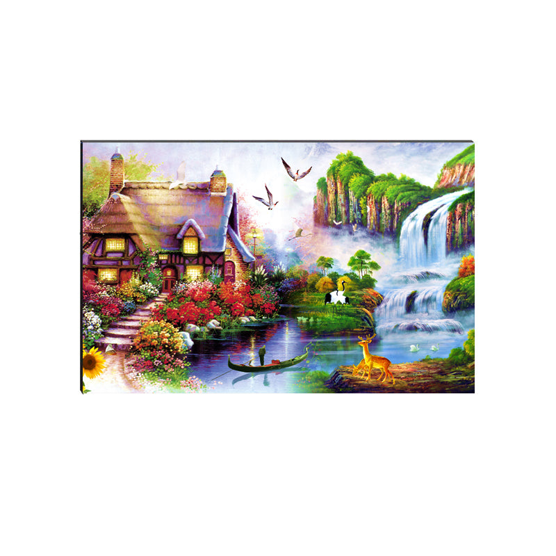 6MM MDF Village Scenic View and Waterfall Satin Matt Texture UV Art Painting