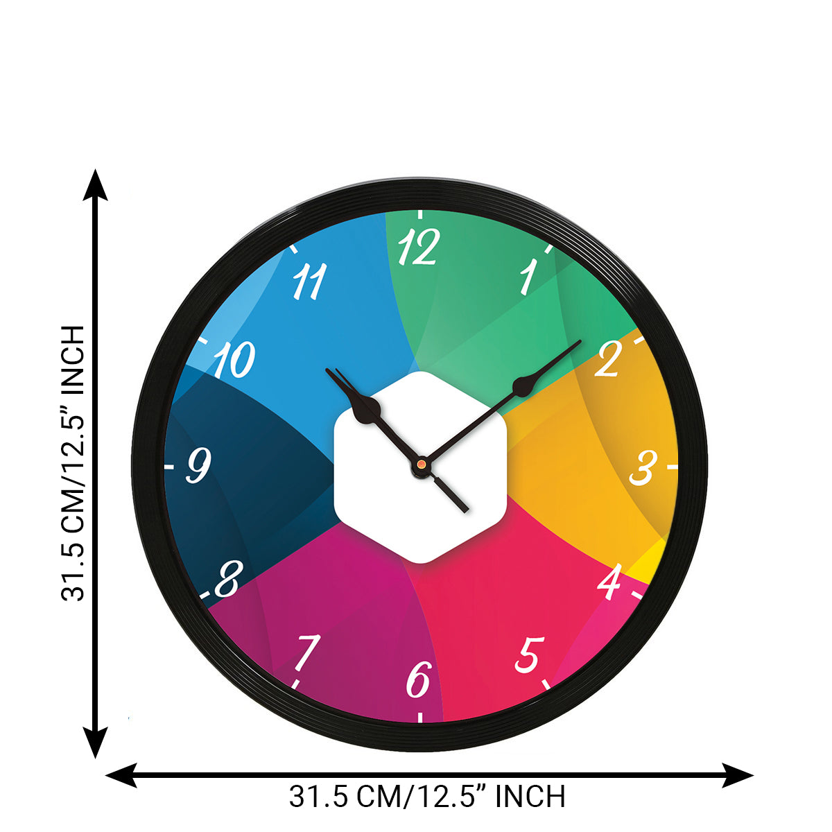 "Multicolor Numbers" Designer Round Analog Black Wall Clock 3