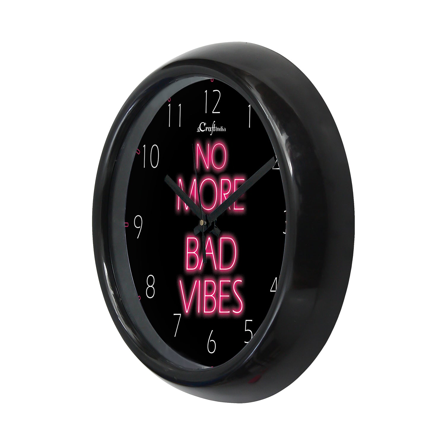 "No More Bad Vibes" Black Designer Round Analog Black Wall Clock 4