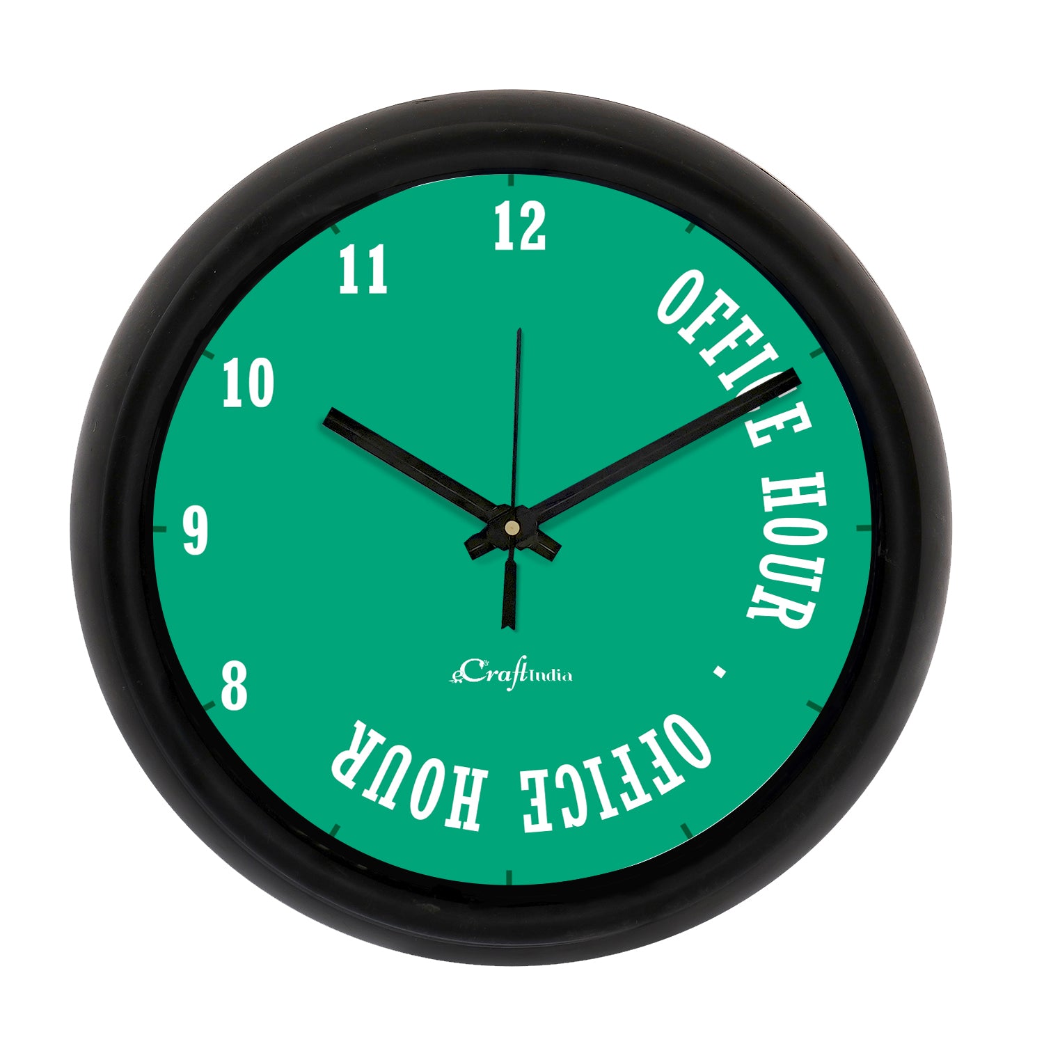 "Office Hour" Green Designer Round Analog Black Wall Clock