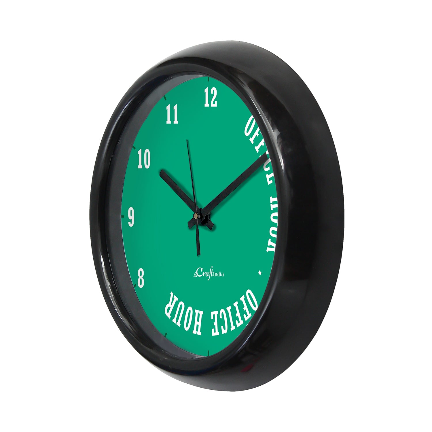 "Office Hour" Green Designer Round Analog Black Wall Clock 4