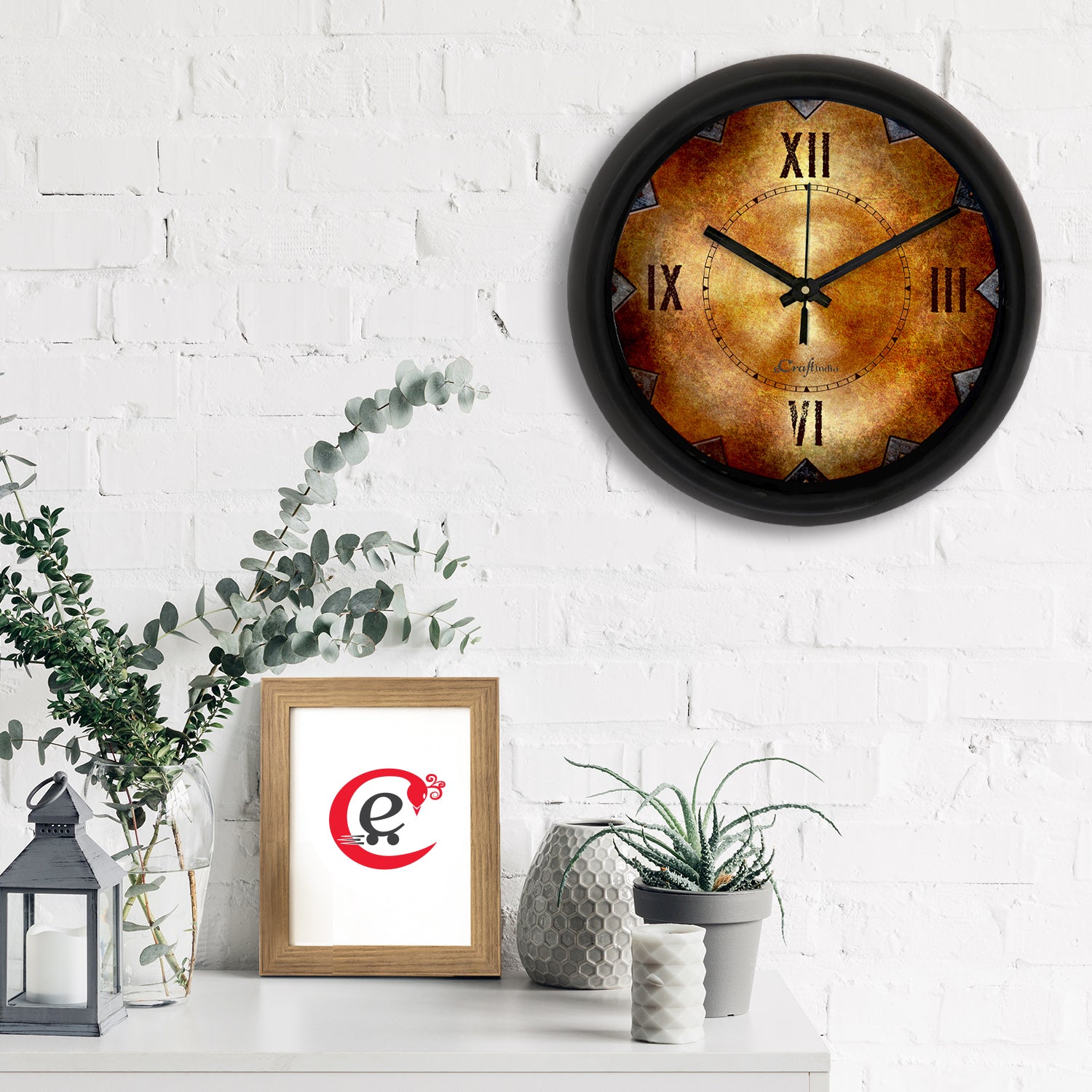 "Rustic Iron Look" Designer Round Analog Black Wall Clock 1