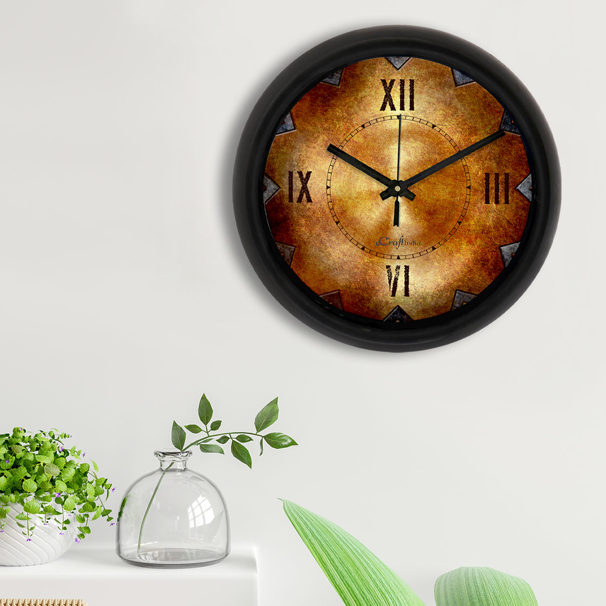 "Rustic Iron Look" Designer Round Analog Black Wall Clock 2