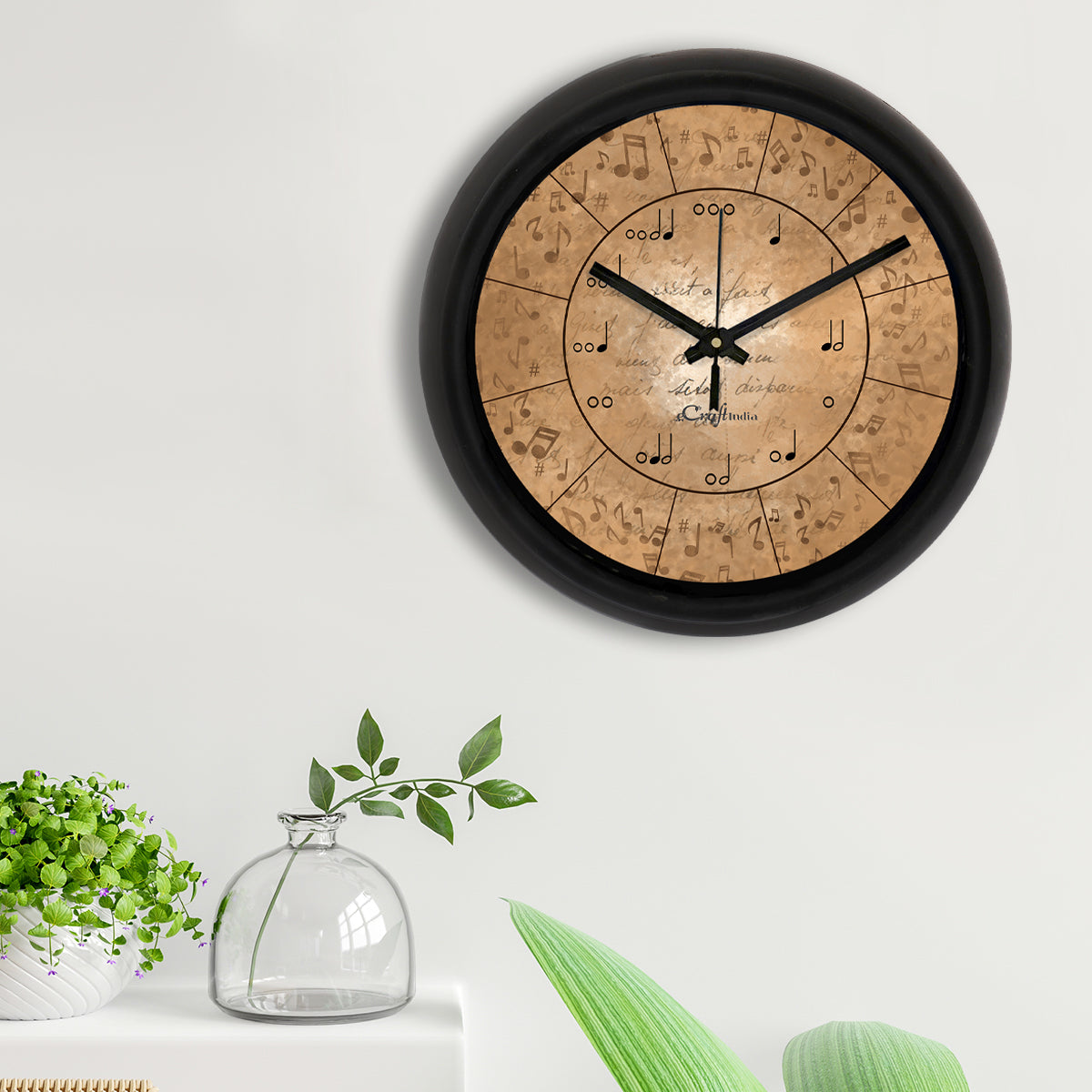"Music Note" Designer Round Analog Black Wall Clock 2