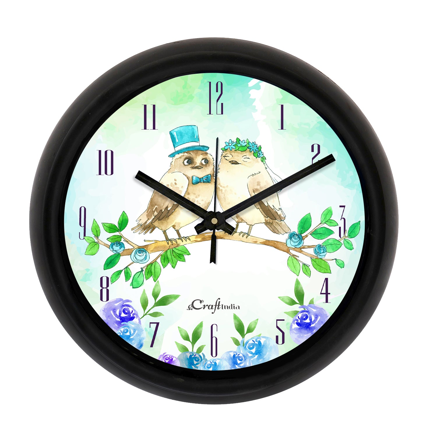 "Owl Couple" Designer Round Analog Black Wall Clock