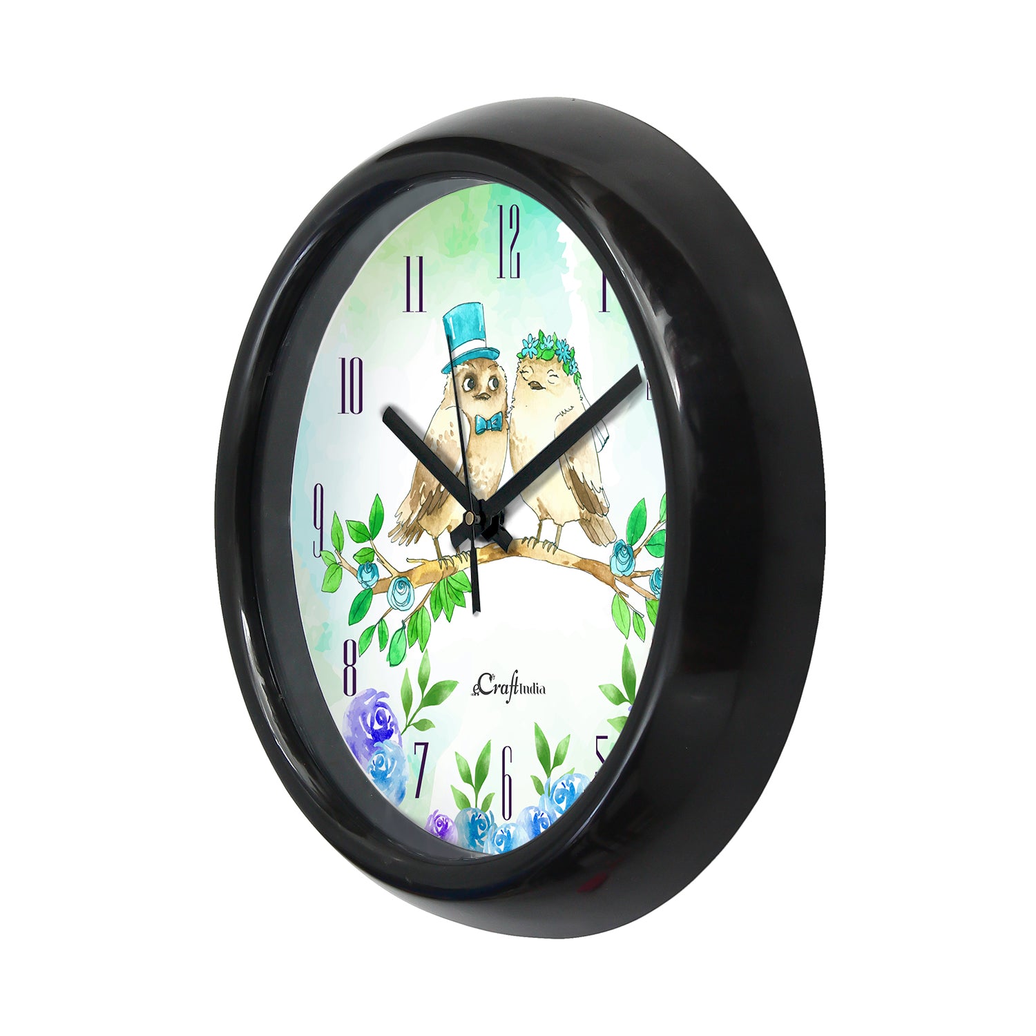 "Owl Couple" Designer Round Analog Black Wall Clock 4