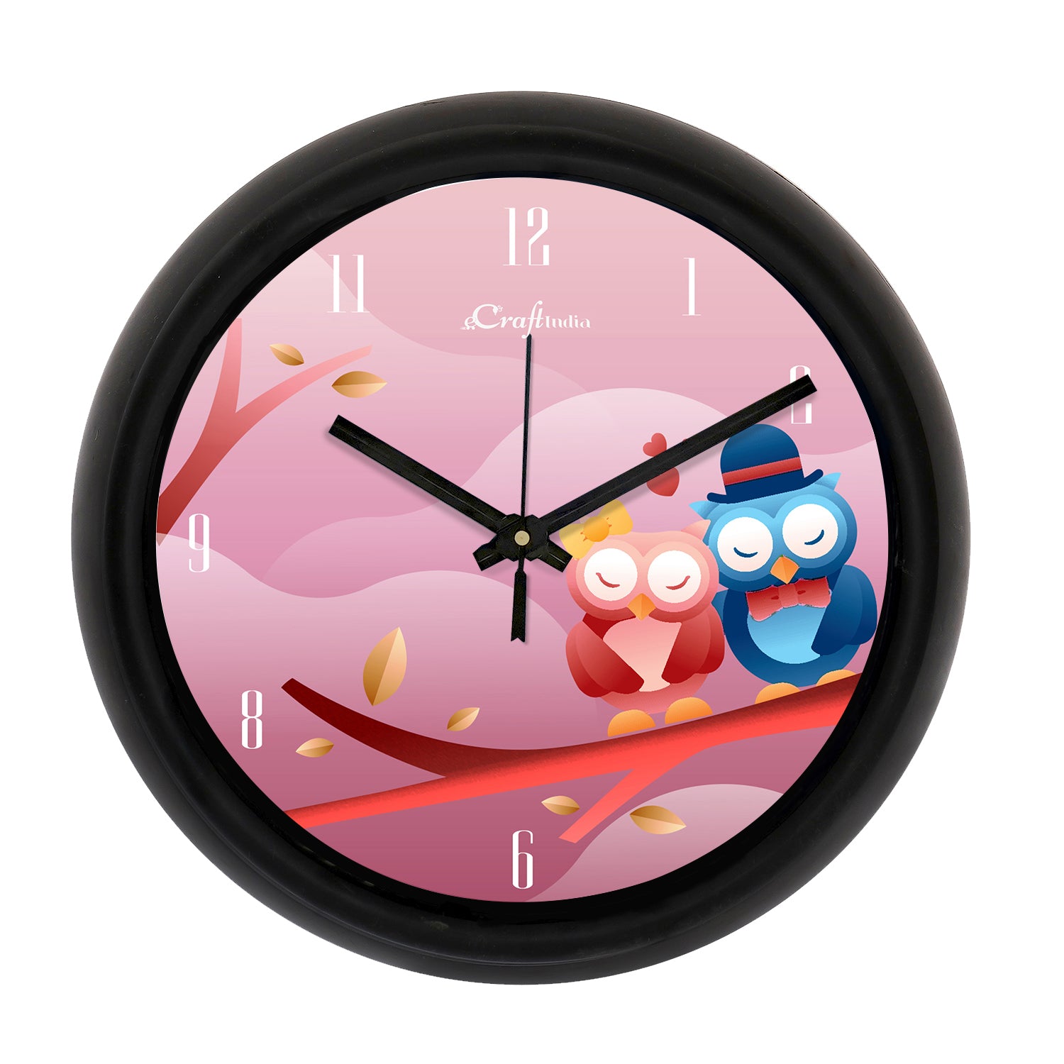 "Owl Couple"Designer Round Analog Black Wall Clock