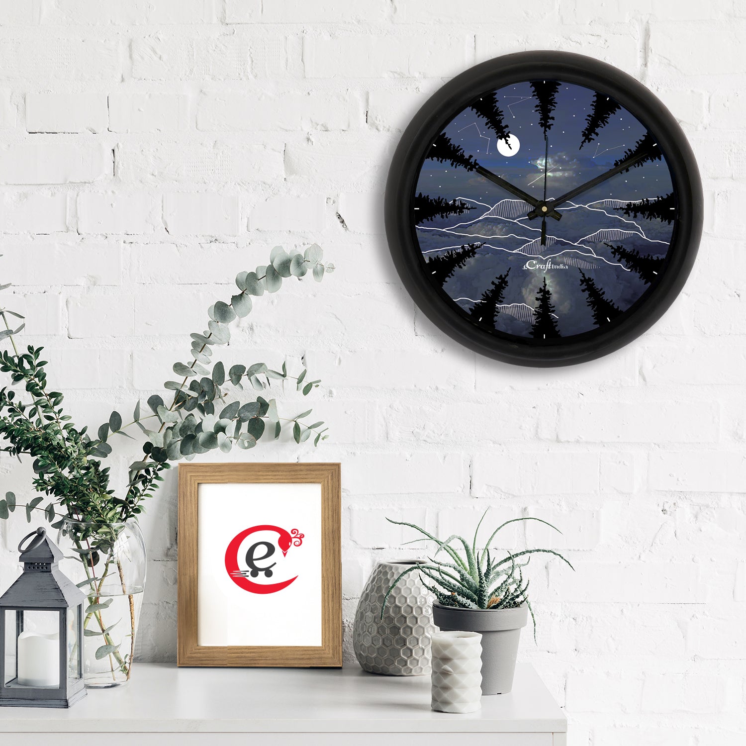 "Night Sky" Designer Round Analog Black Wall Clock 1