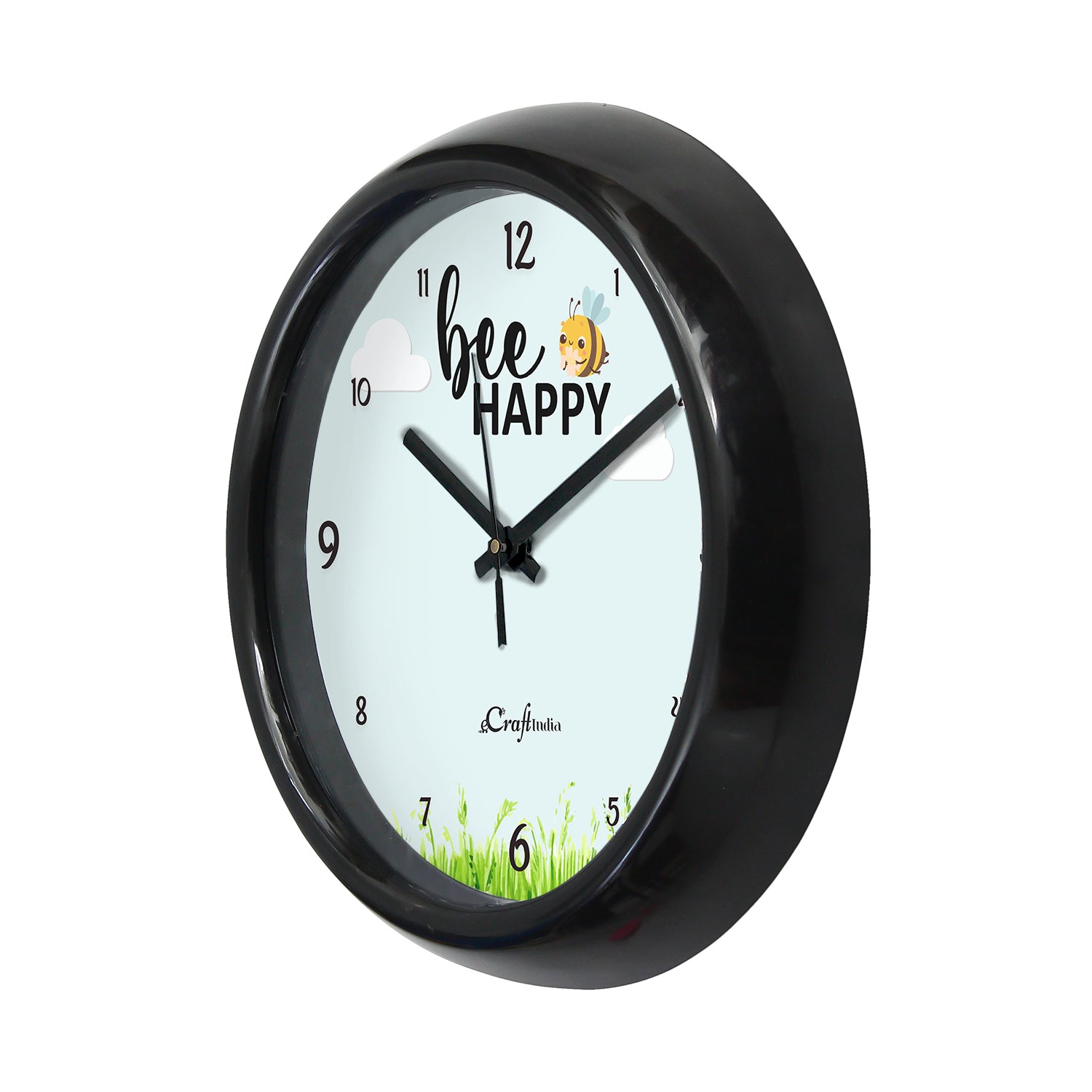 "Bee Happy" Designer Round Analog Black Wall Clock 4