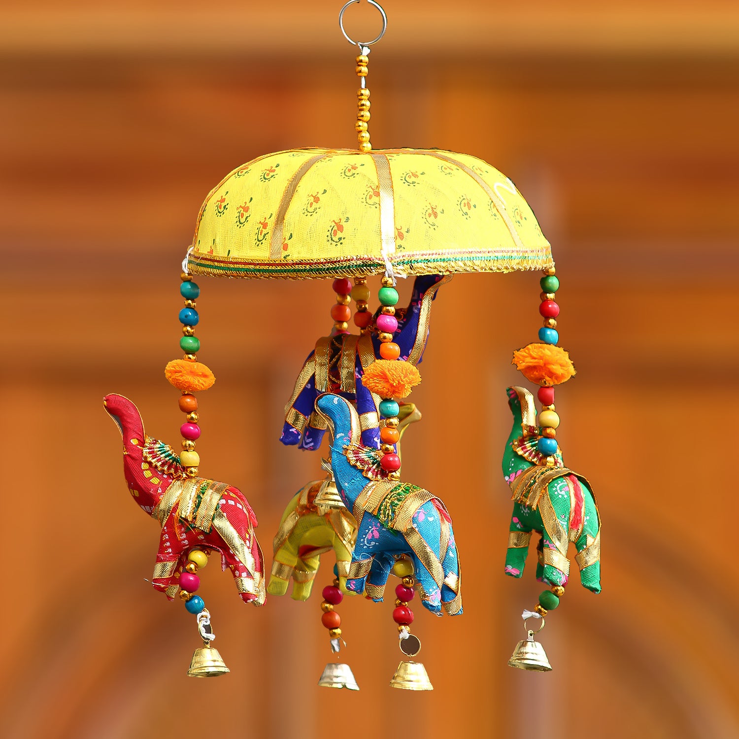 Multicolor Handcrafted Decorative Five Elephant Wall/Door/Window Hanging Bells 1