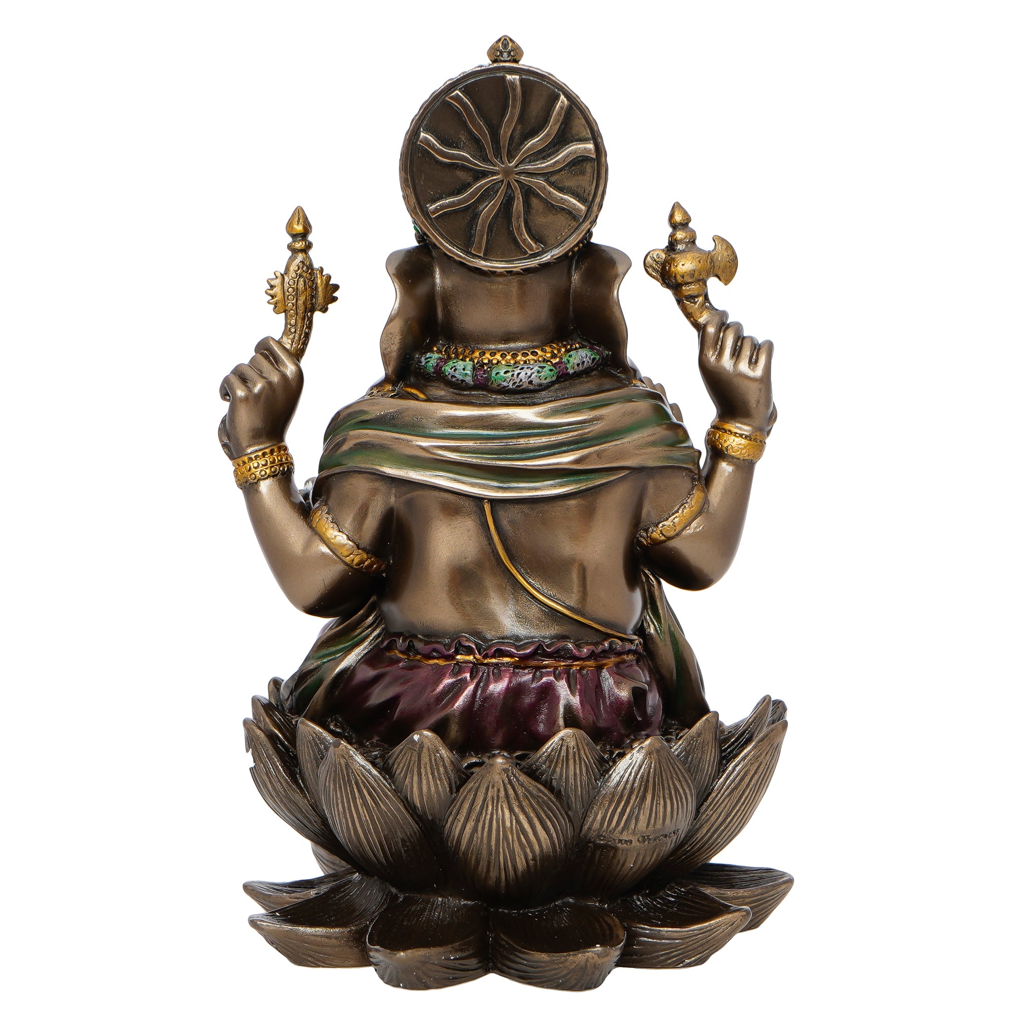 Brown Polyresin and Bronze 4 Bhujadhari Lord Ganesha Idol on Lotus Flower 6