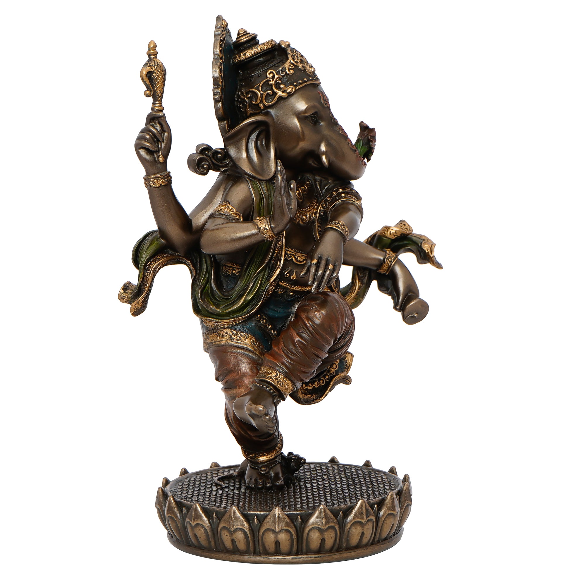 Brown Polyresin and Bronze Dancing Lord Ganesha Idol 5