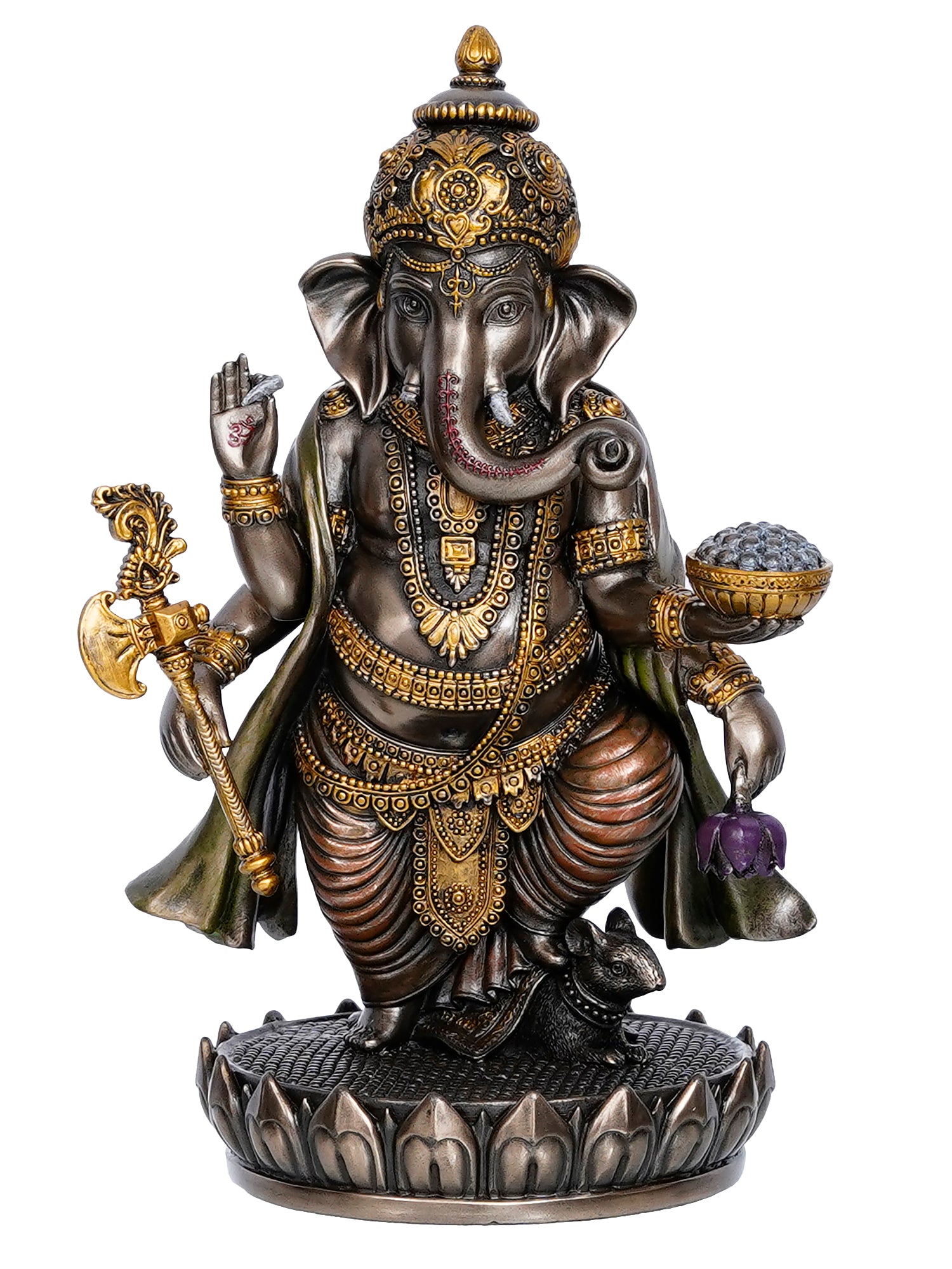 Brown Polyresin and Bronze char bhuja dhari Lord Ganesha Idol 2