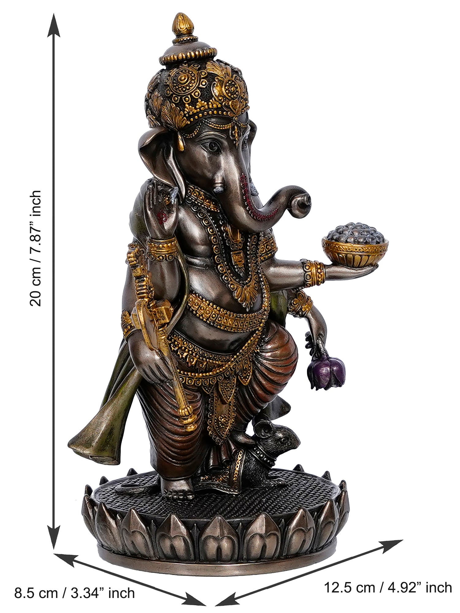 Brown Polyresin and Bronze char bhuja dhari Lord Ganesha Idol 3