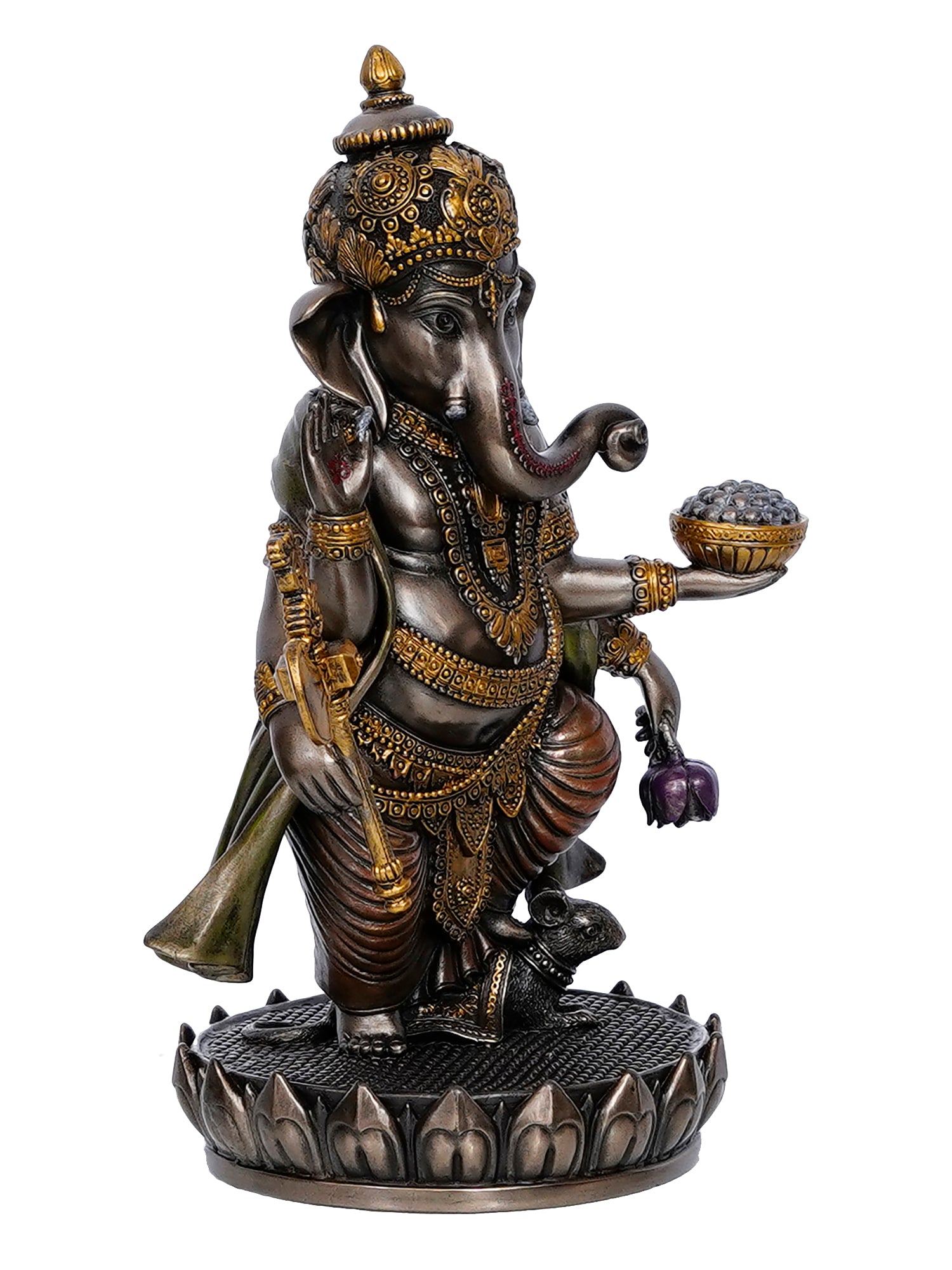 Brown Polyresin and Bronze char bhuja dhari Lord Ganesha Idol 4