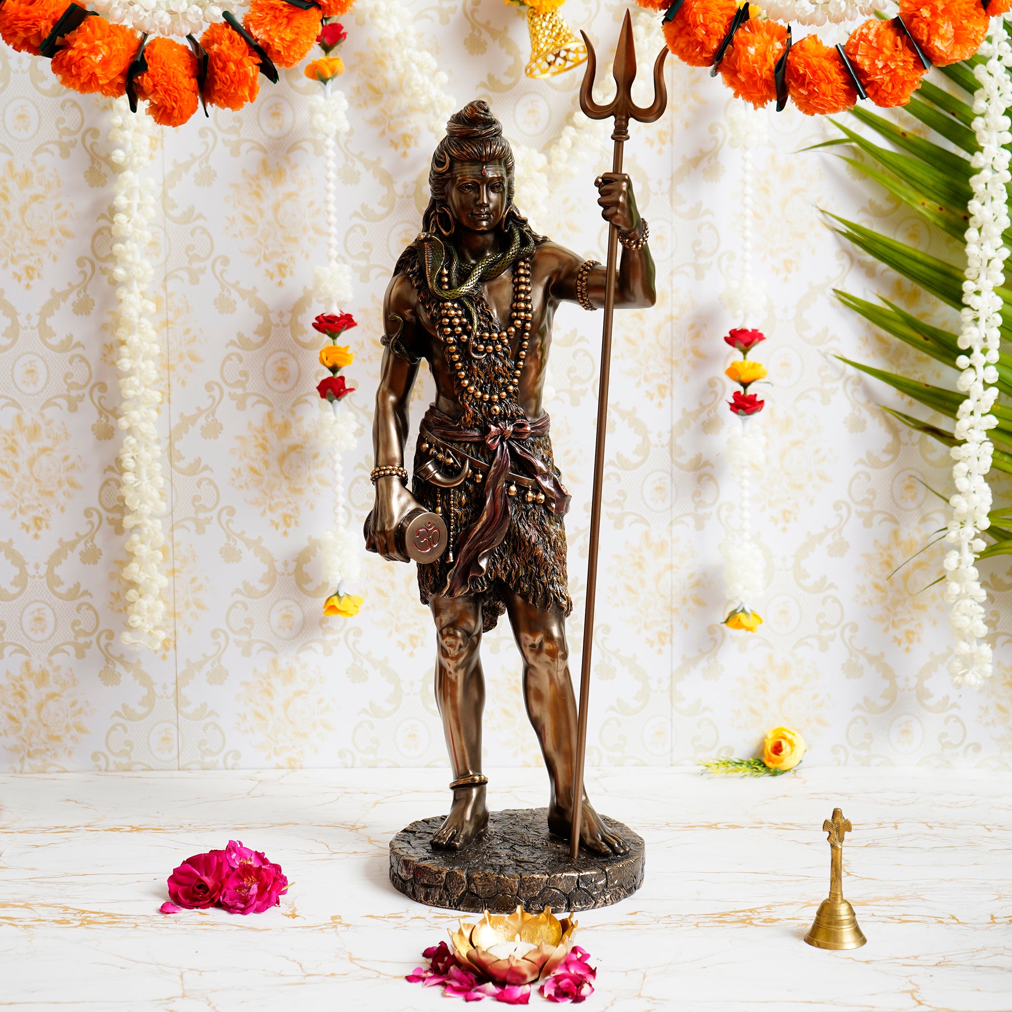Bronze and Polyresin Standing Lord shiva statue with trishul and damru in Hand