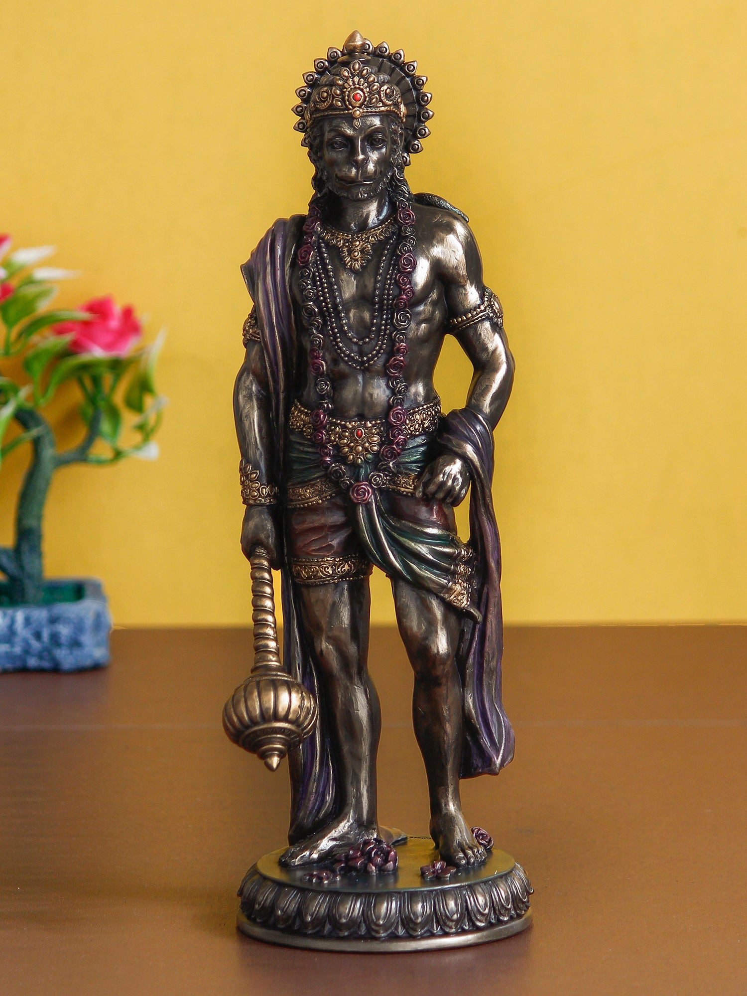 Brown Polyresin and Bronze Standing Lord Hanuman Idol with Gada/Mace 1