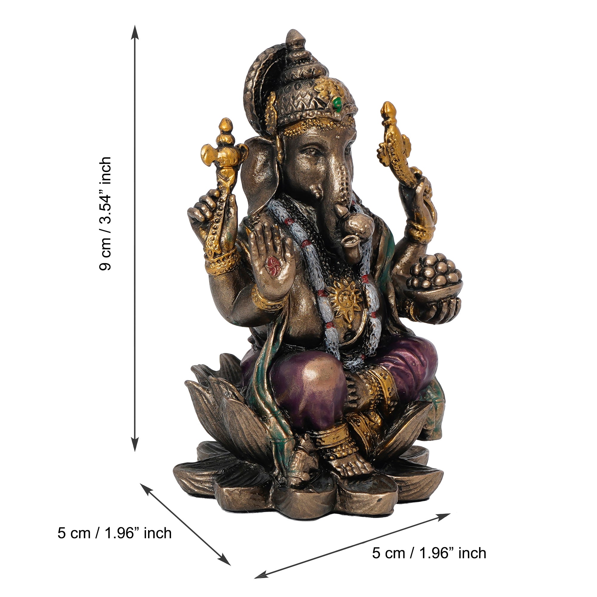Brown Polyresin and Bronze Bhujadhari Lord Ganesha Idol On Lotus Flower 3