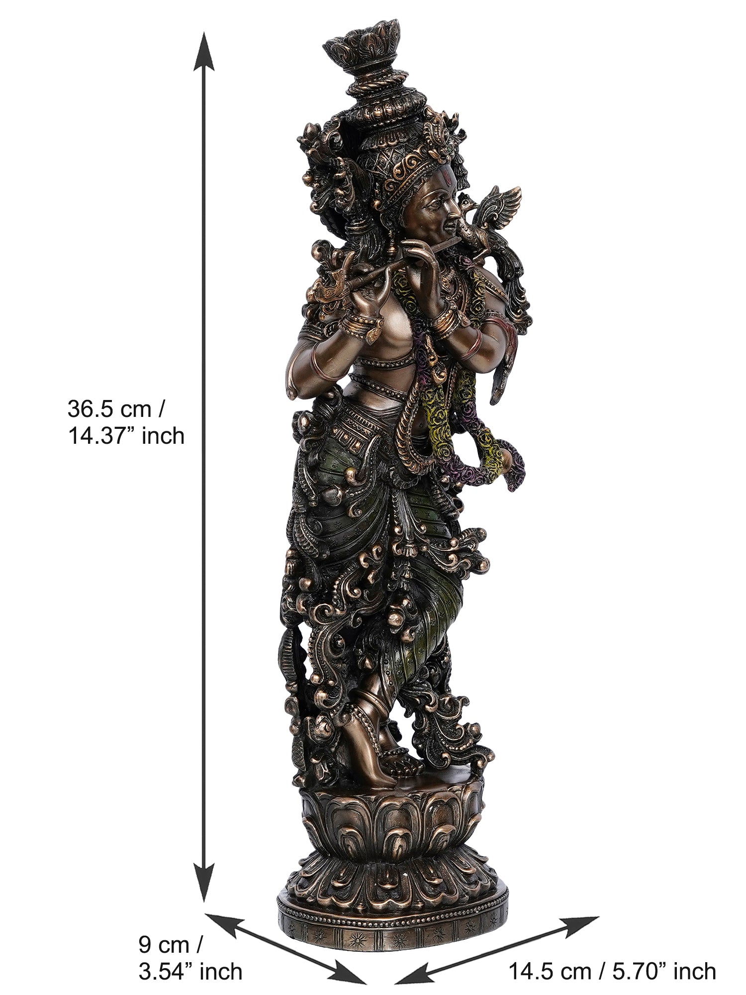 Brown Polyresin and Bronze Decorative Ethnic Carved Dancing Lord Krishna Playing Flute Figurine 3