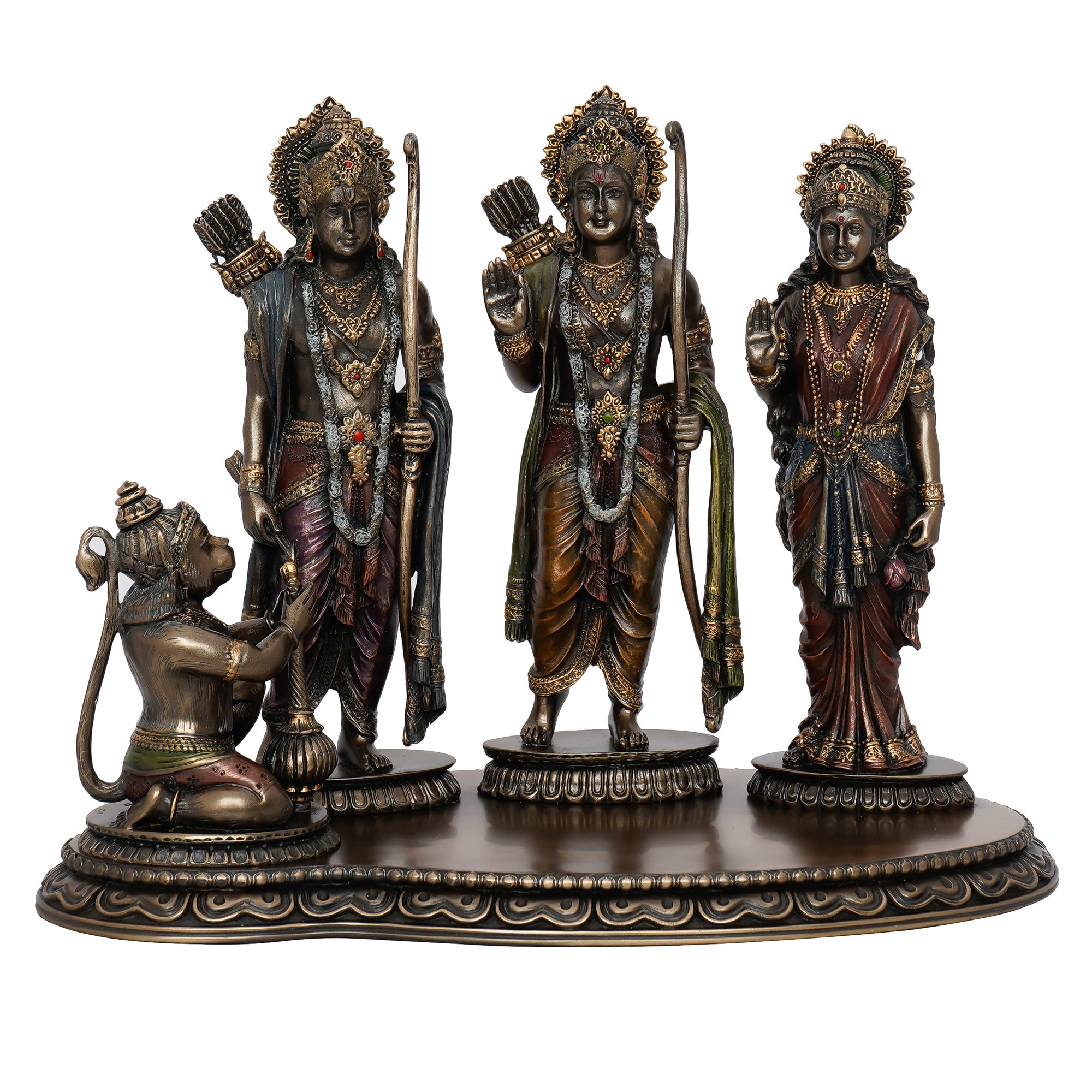 Brown and Copper Cold Cast Bronze Resin Ram Laxman Sita and Hanuman Idol Ram Darbar Statue 2