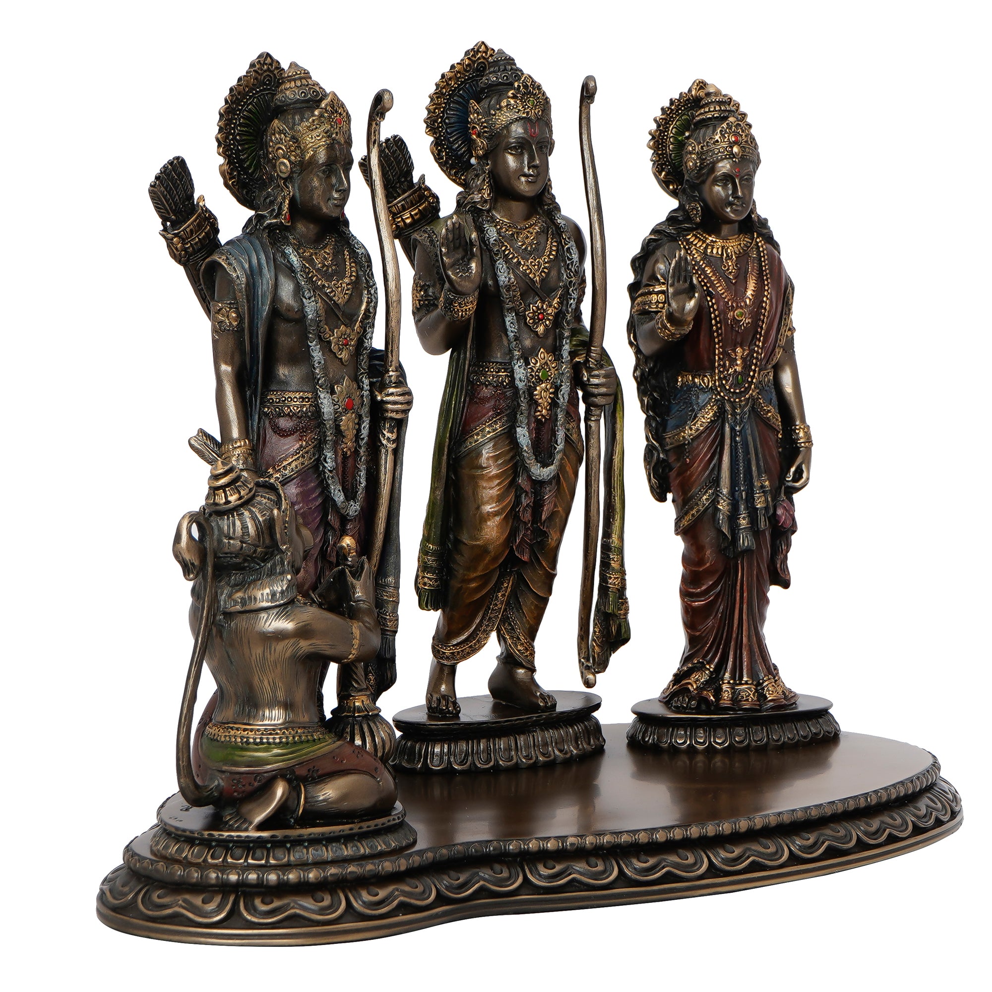 Brown and Copper Cold Cast Bronze Resin Ram Laxman Sita and Hanuman Idol Ram Darbar Statue 5