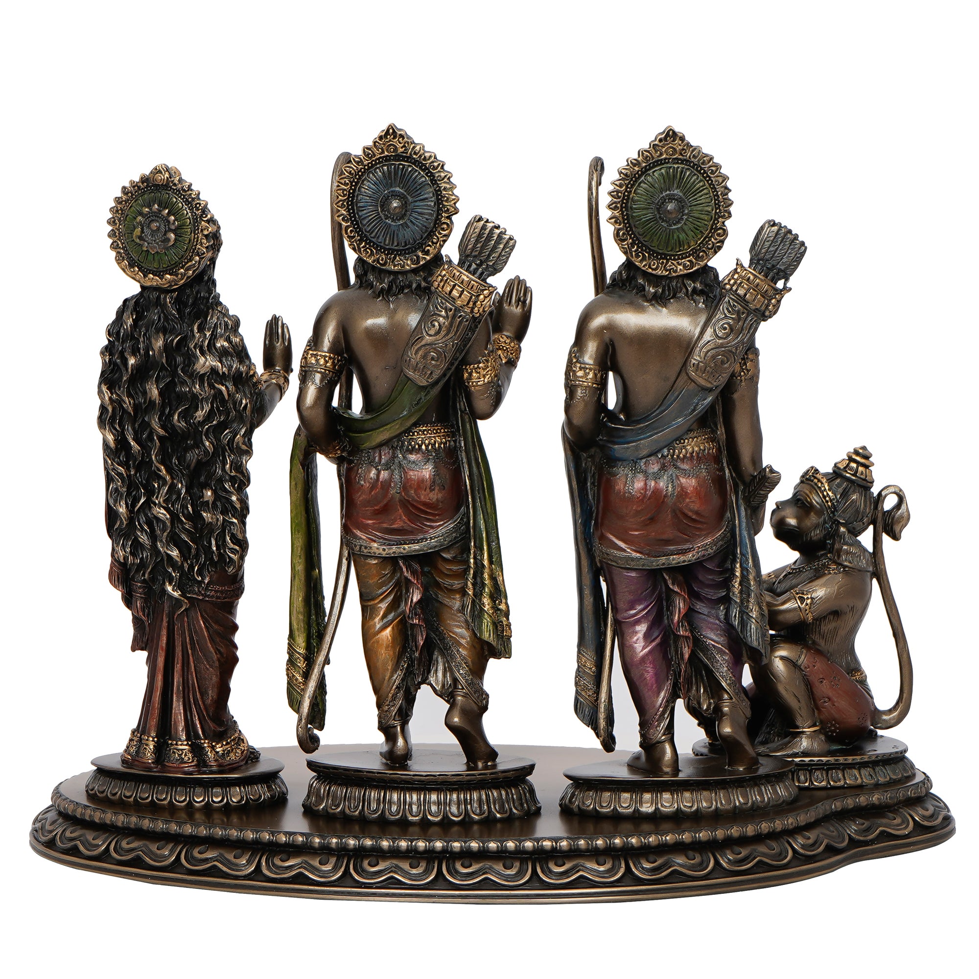 Brown and Copper Cold Cast Bronze Resin Ram Laxman Sita and Hanuman Idol Ram Darbar Statue 6