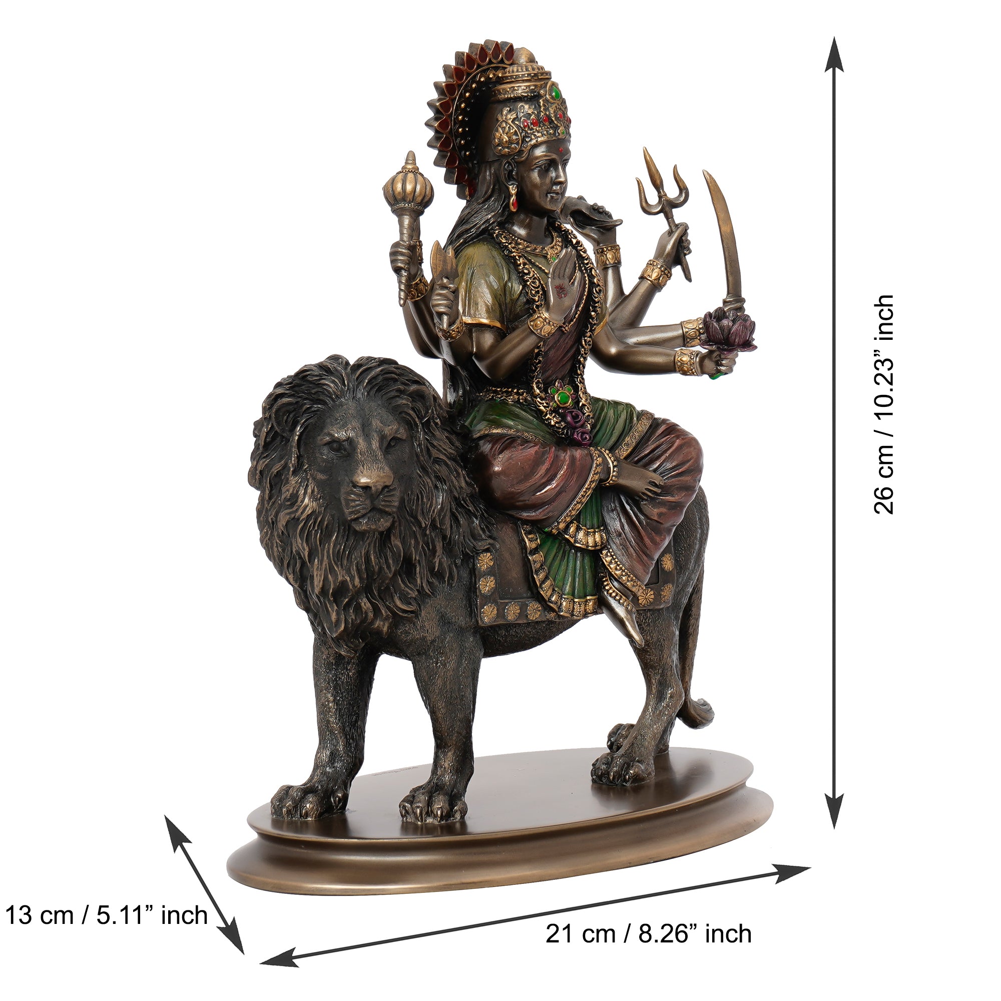 Brown Polyresin and Bronze Goddess Durga Idol On Lion Statue 3