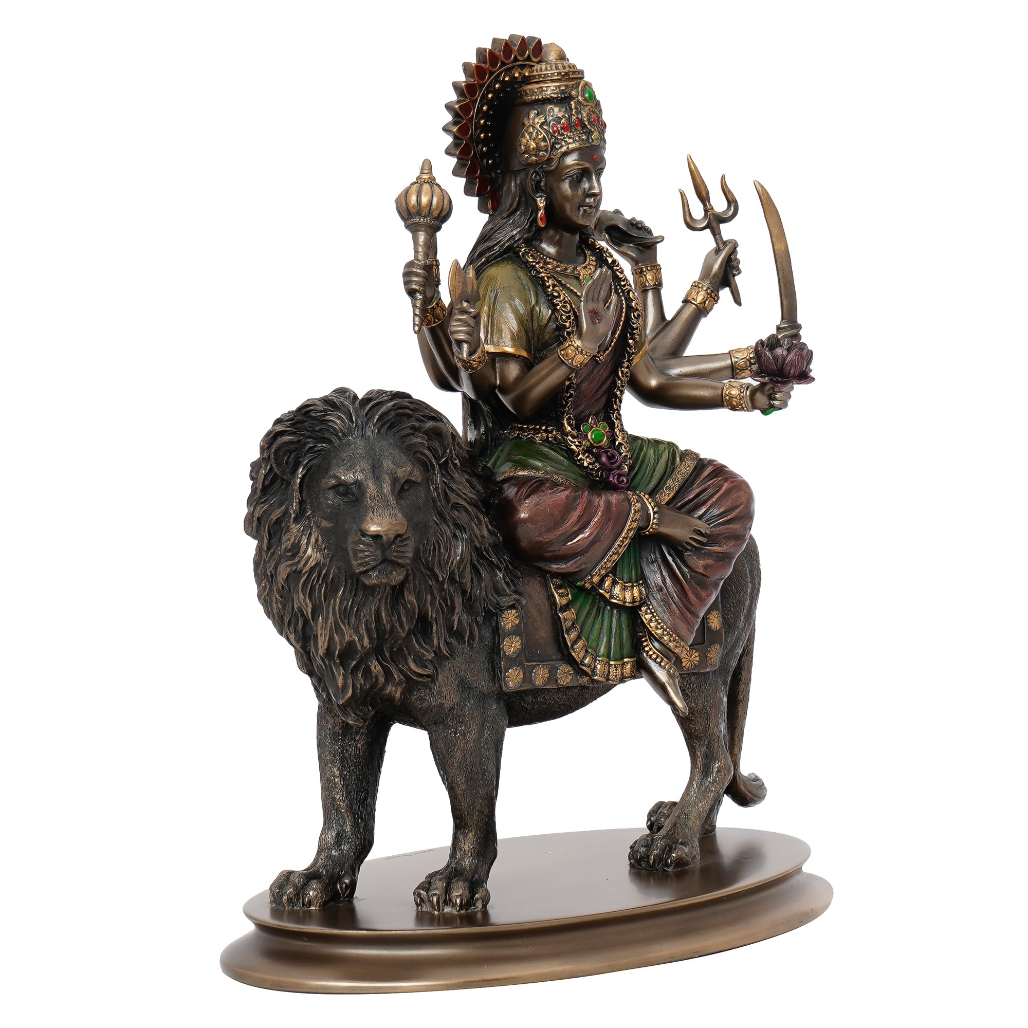 Brown Polyresin and Bronze Goddess Durga Idol On Lion Statue 5