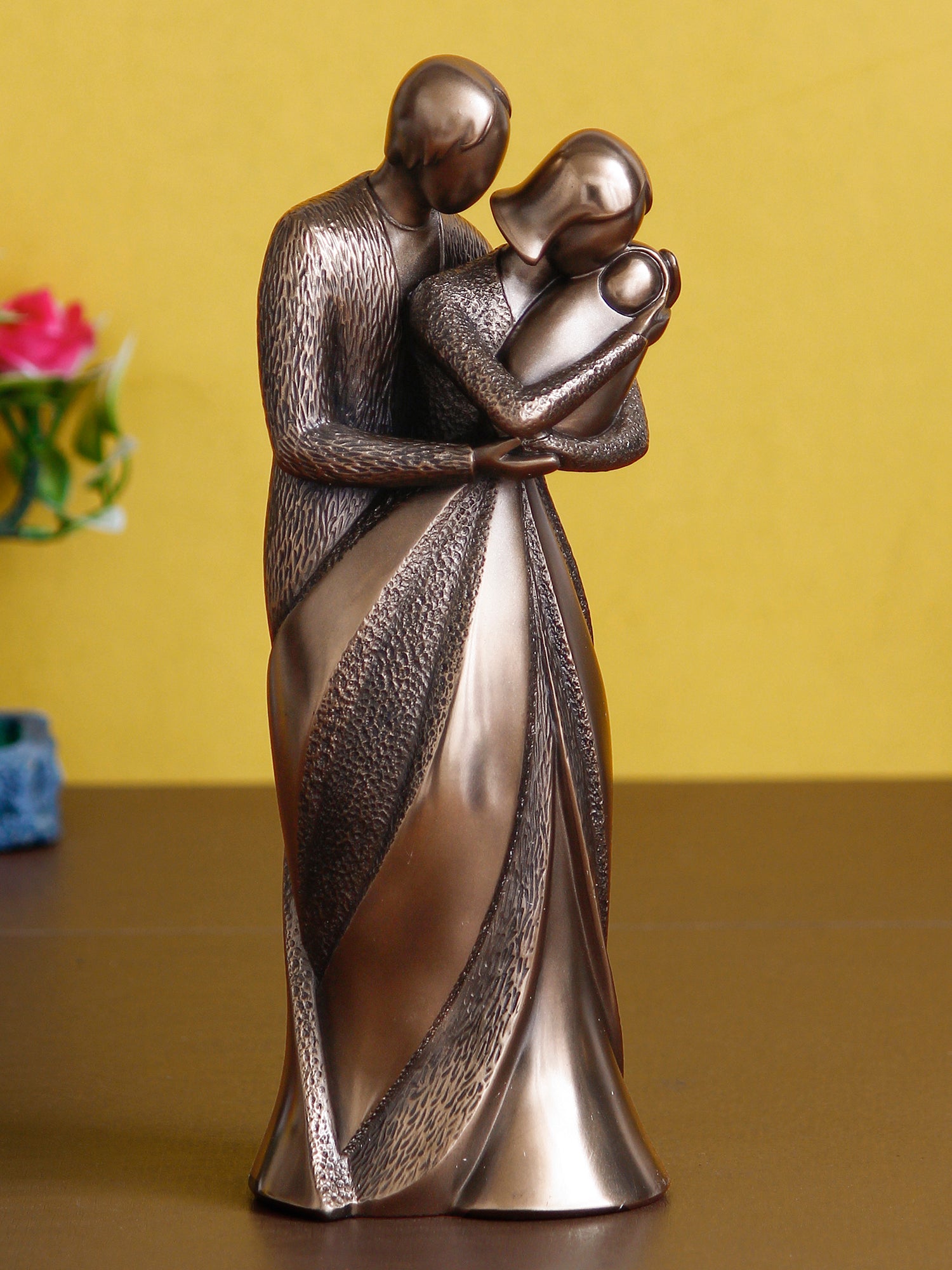 Brown Polyresin and Bronze Beloved Family of Husband, Wife and Kid Human Figurine Decorative Showpiece 1