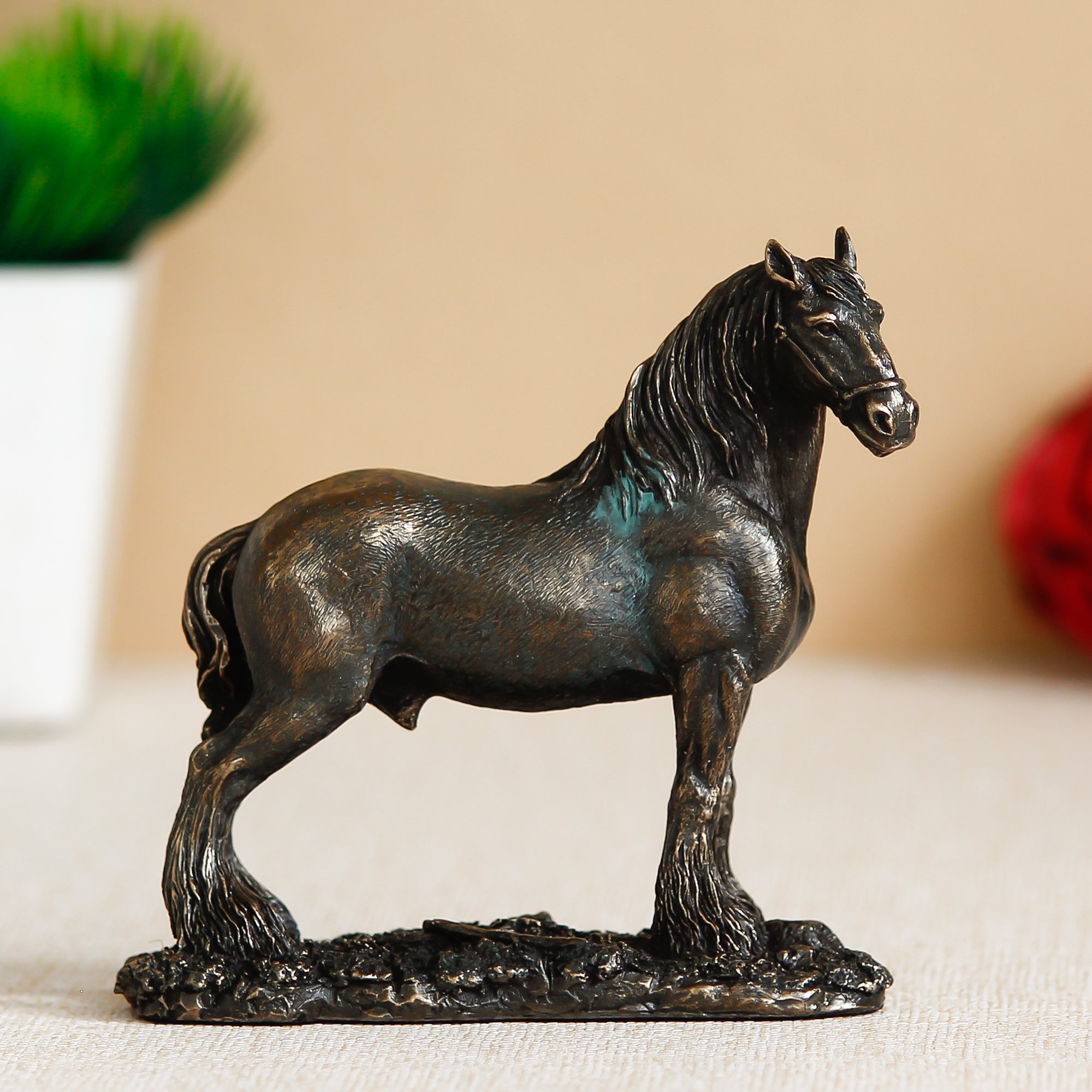 Brown and Copper Polyresin Horse Statue Decorative Animal Figurine Showpiece