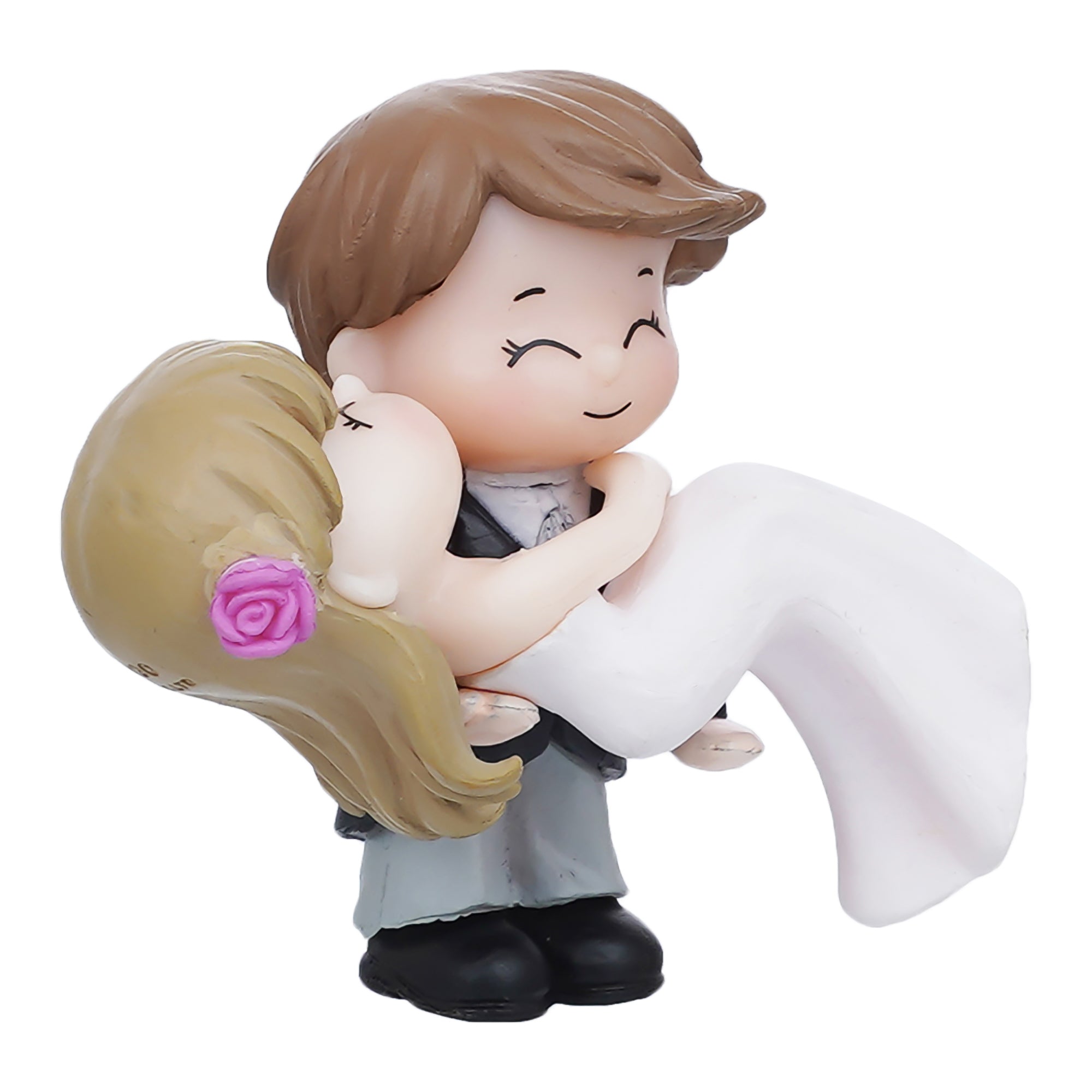Valentine Combo of "My Heart Beats Only For You" Wooden Showpiece With Stand, Bride Kissing Groom Romantic Polyresin Decorative Showpiece 6