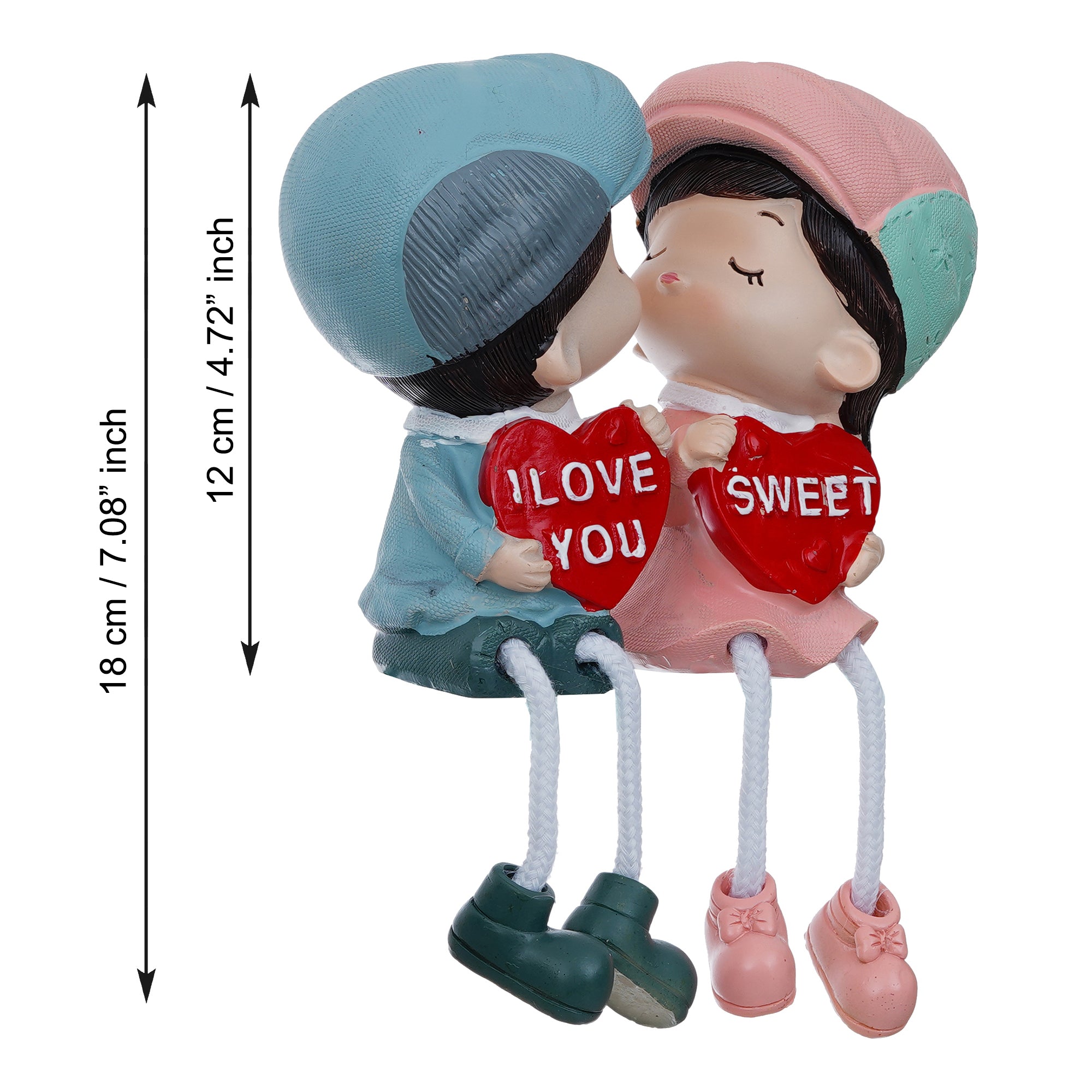 Valentine Combo of "My Heart Beats Only For You" Wooden Showpiece With Stand, Colorful Girl and Boy "Sweet I Love You" Kissing Figurine 4