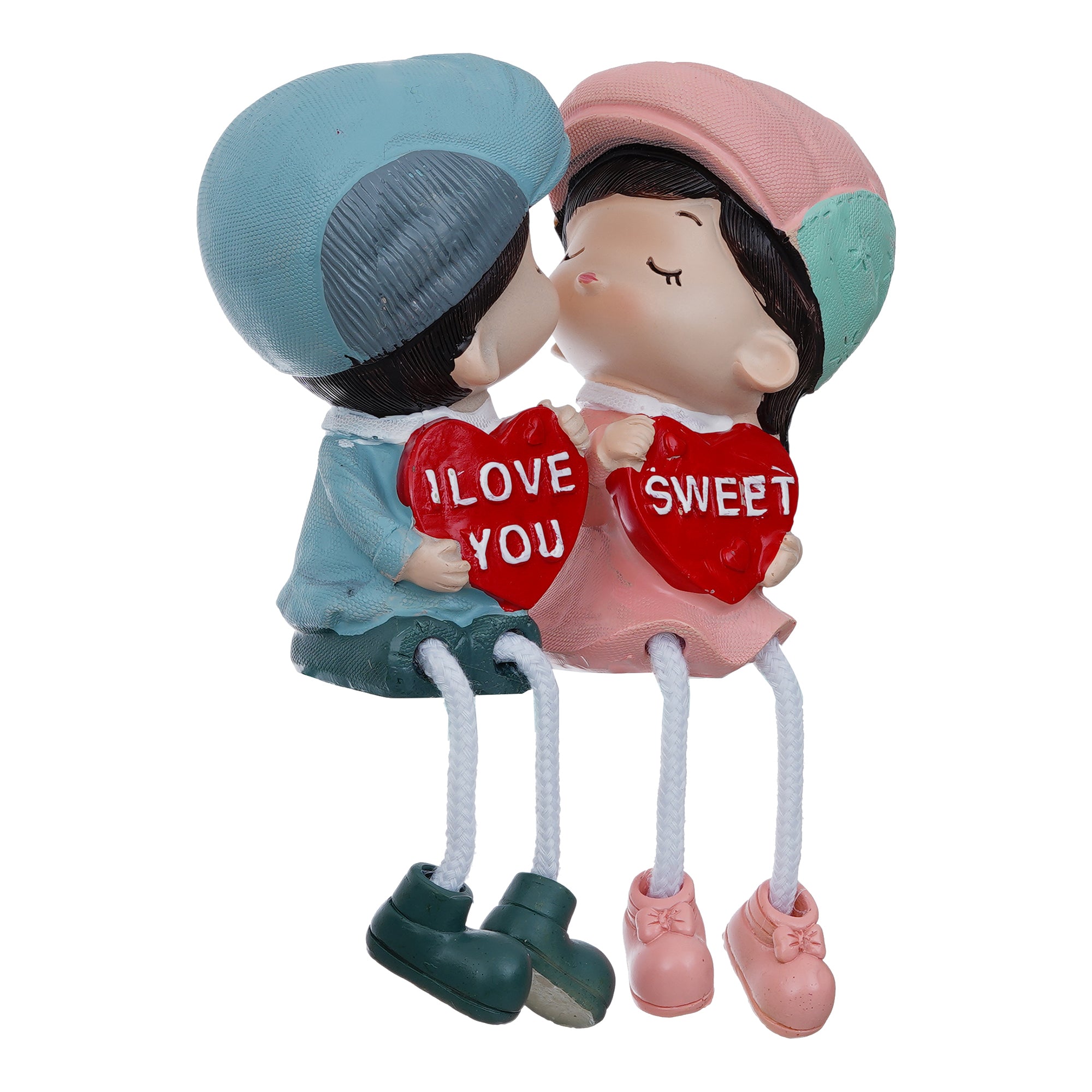 Valentine Combo of "My Heart Beats Only For You" Wooden Showpiece With Stand, Colorful Girl and Boy "Sweet I Love You" Kissing Figurine 6