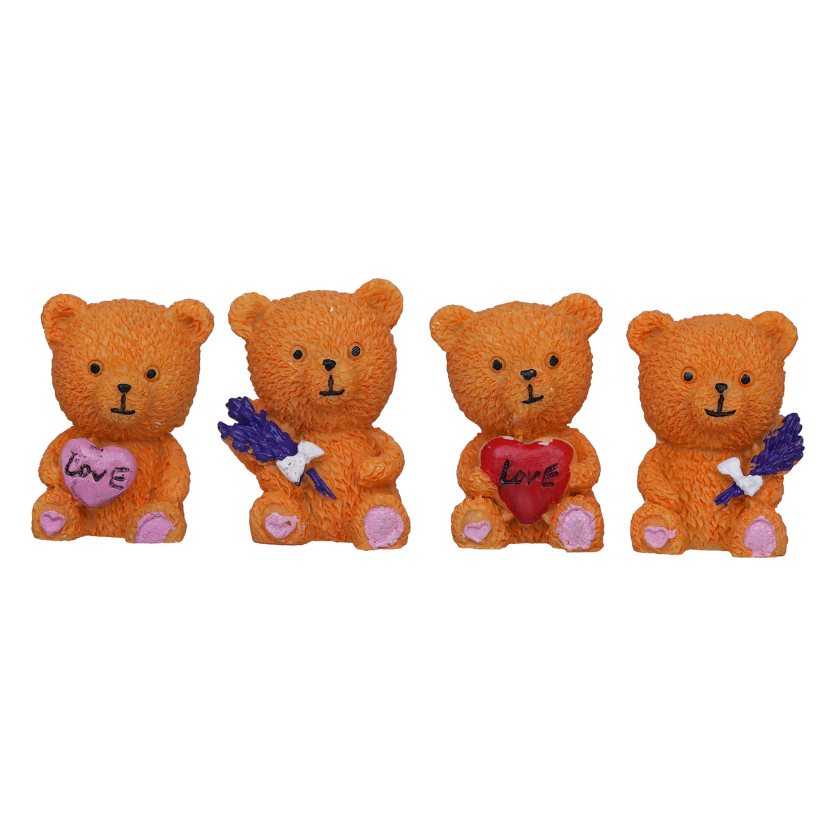 eCraftIndia Set of 4 Cute Teddy Bears with Love Heart and Flowers Show