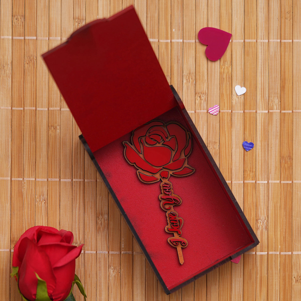 eCraftIndia Red Rose with I Love You & Cute Panda Couple with Heart Sh