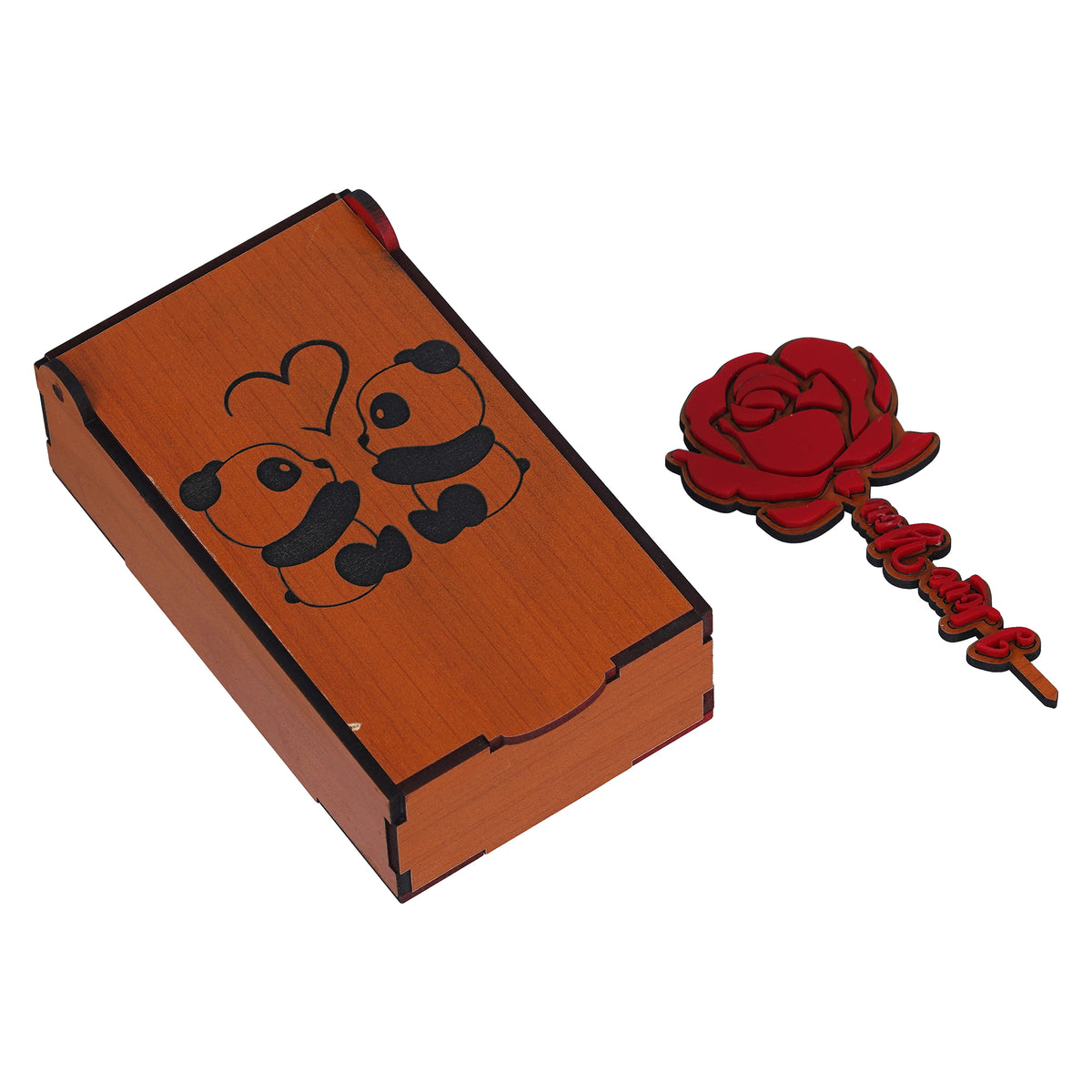 eCraftIndia Red Rose with I Love You & Cute Panda Couple with Heart Sh