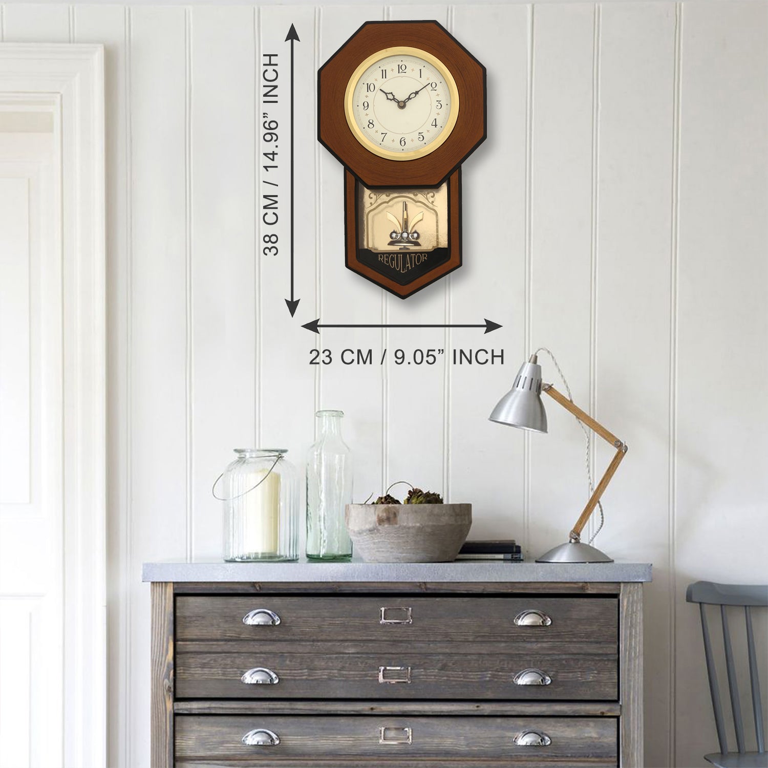 Brown Round Pendulum Wooden Wall Clock 1