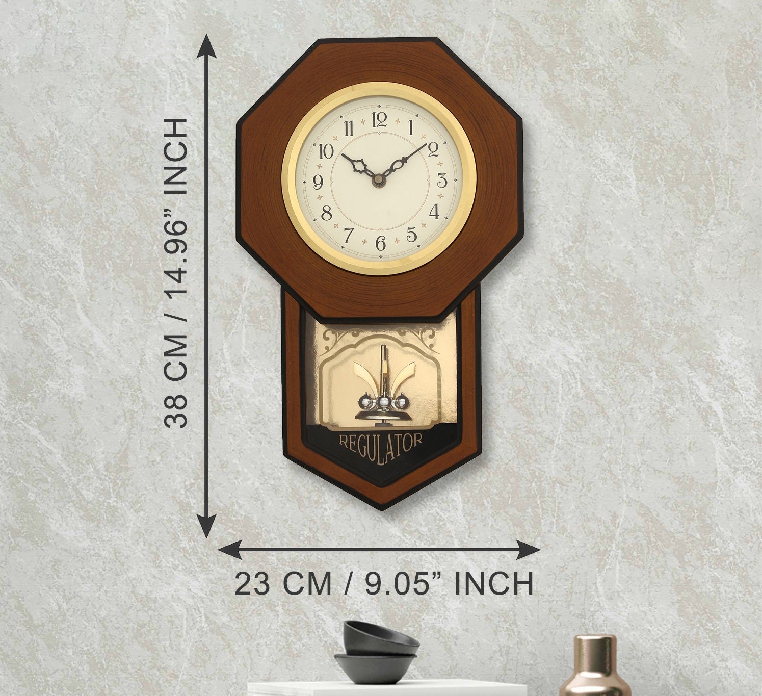 Brown Round Pendulum Wooden Wall Clock 2
